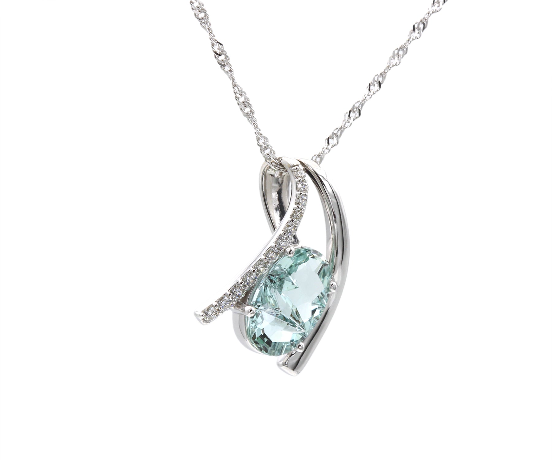 Freeform Green Aquamarine Diamond Necklace