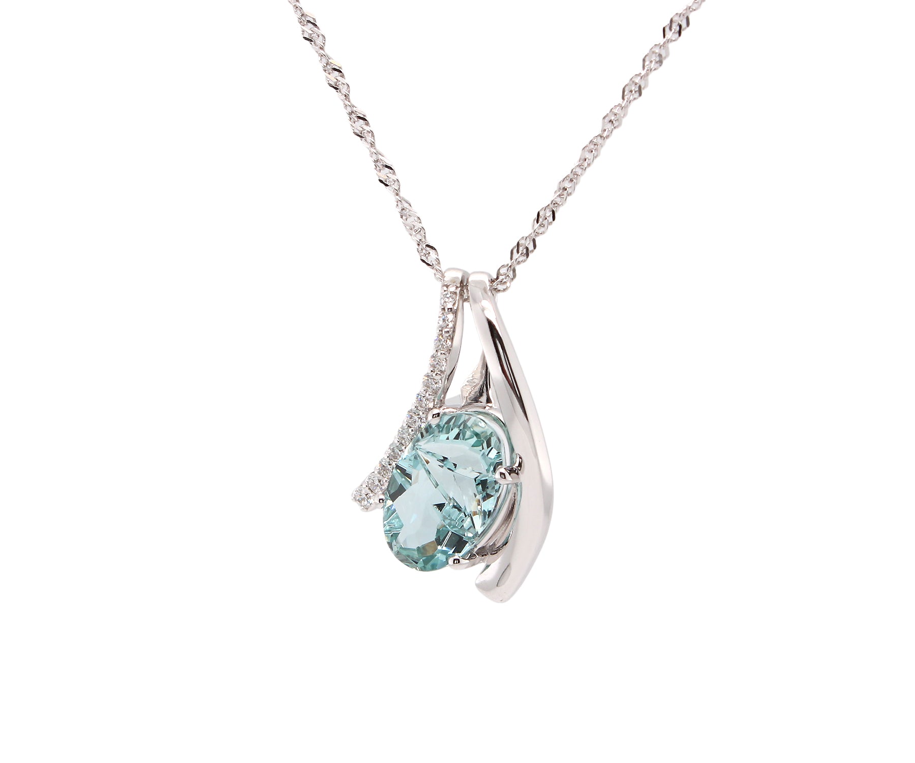 Freeform Green Aquamarine Diamond Necklace