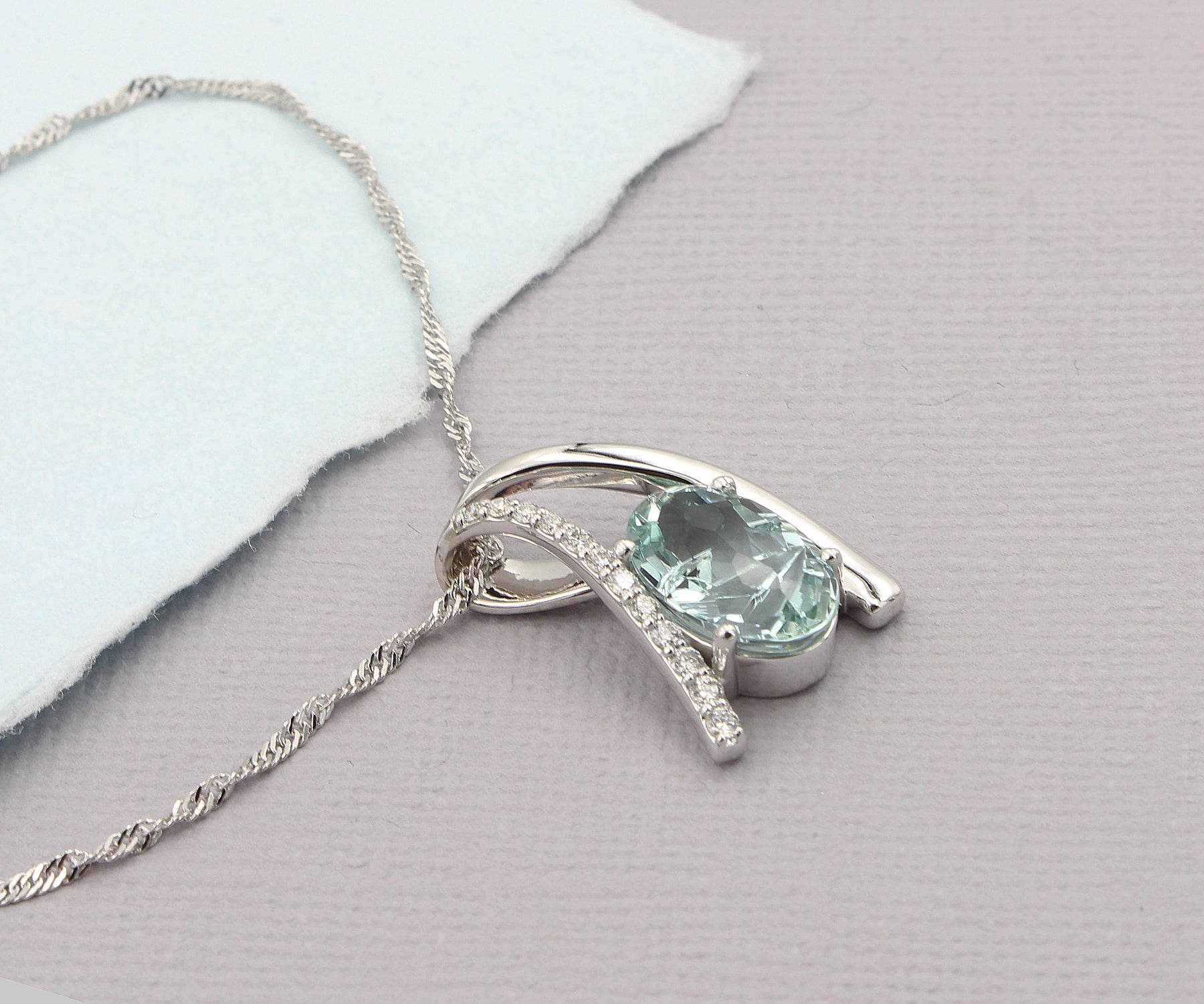 Freeform Green Aquamarine Diamond Necklace
