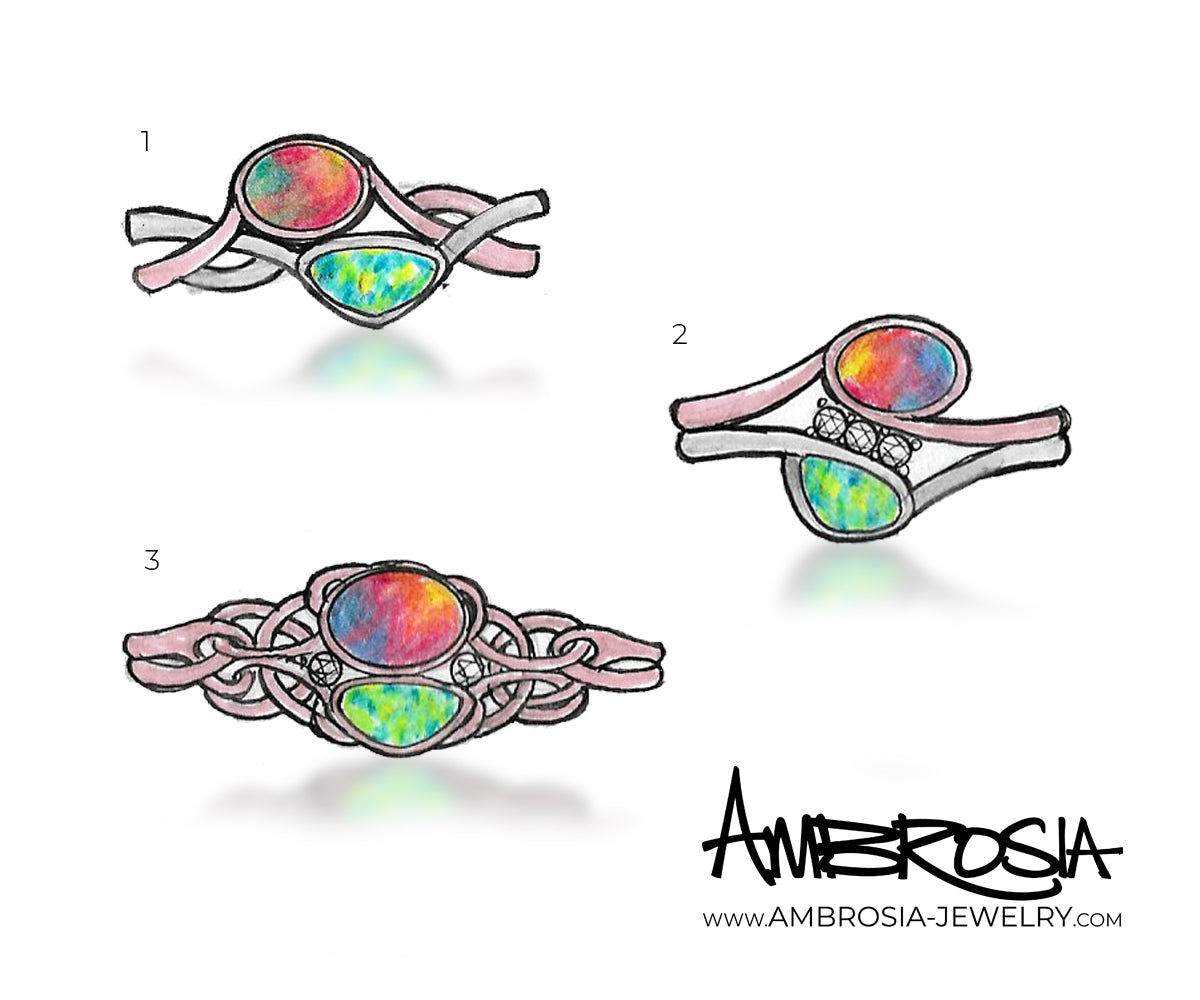 Two Tone Interlocking Black Opal Wedding Ring