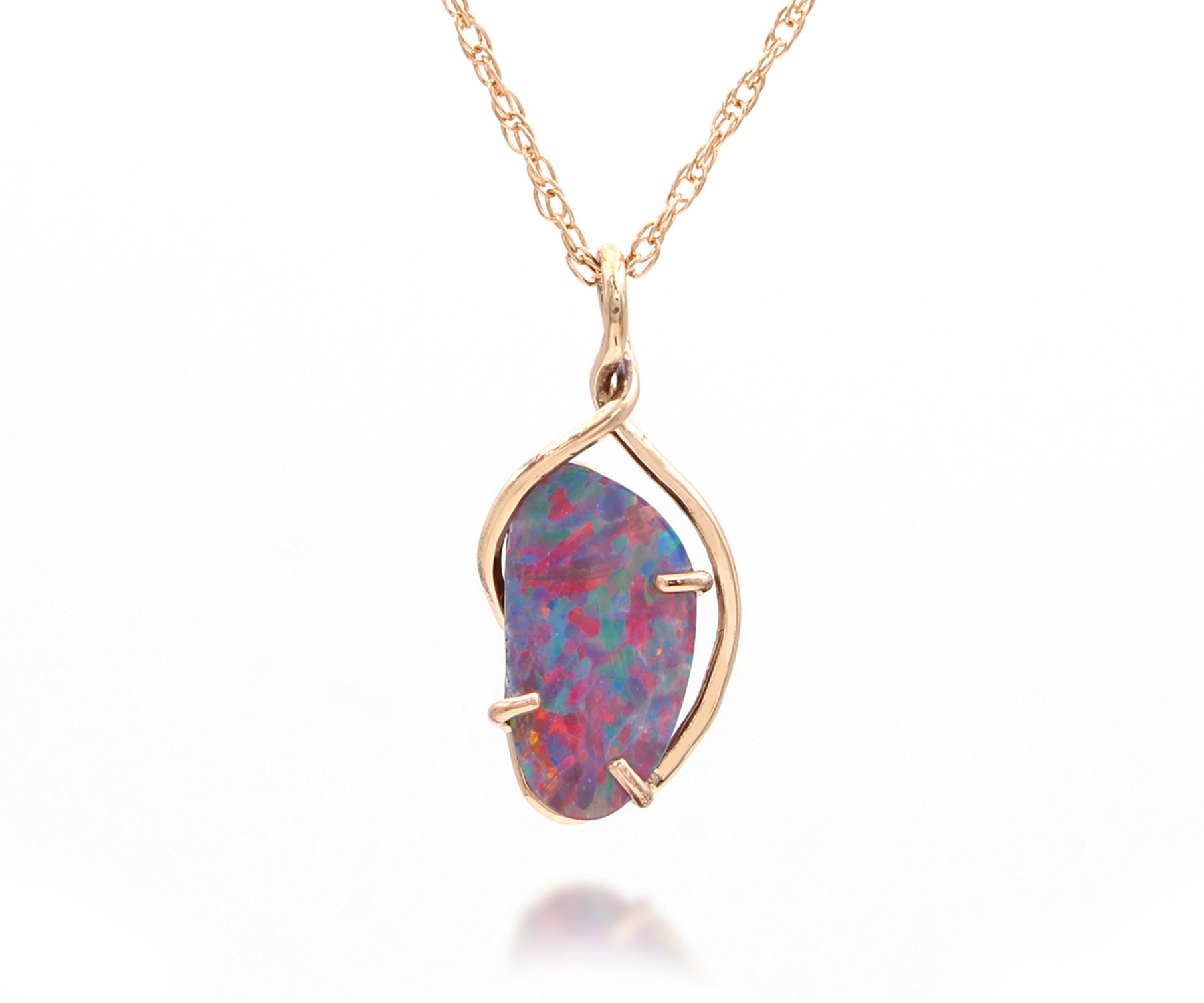 Pink and teal Opal Rose Gold Ribbon Necklace