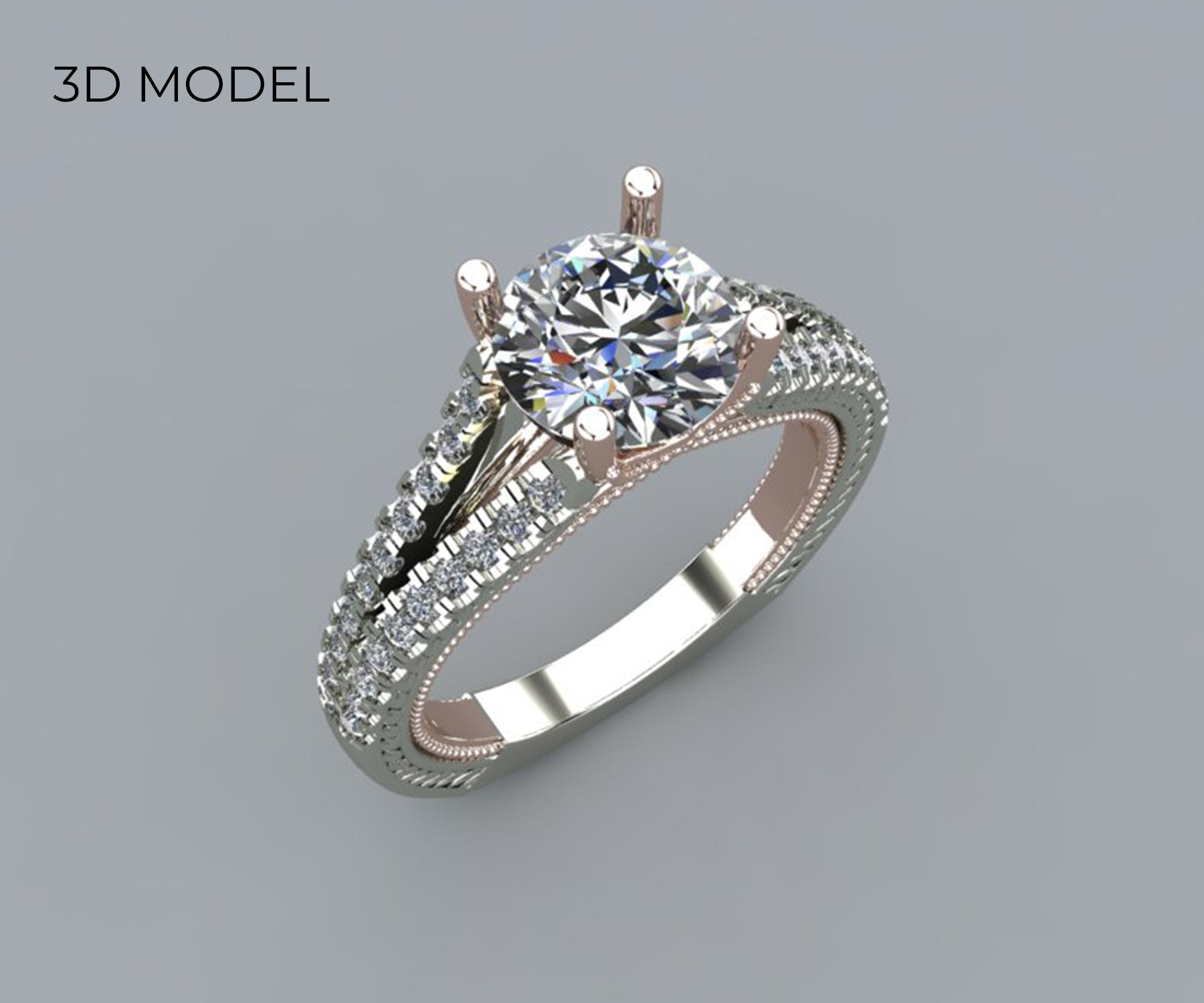 Classic Split Shank Diamond White Rose Gold Wedding Ring