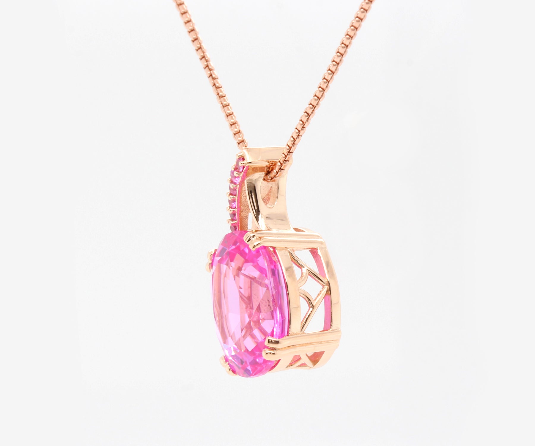 Offset Pink Sapphire Rose Gold Necklace