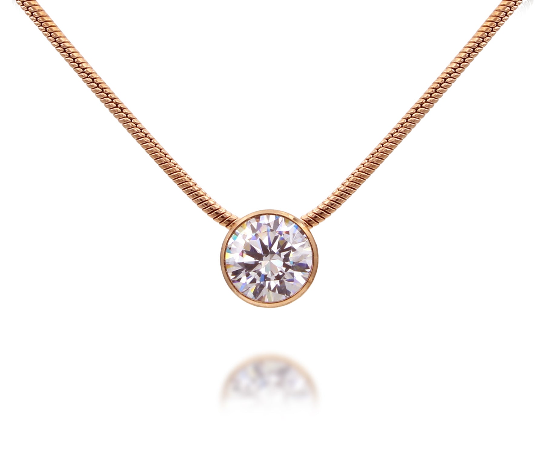 Large Classic Solitaire Bezel Slide Rose Gold Necklace