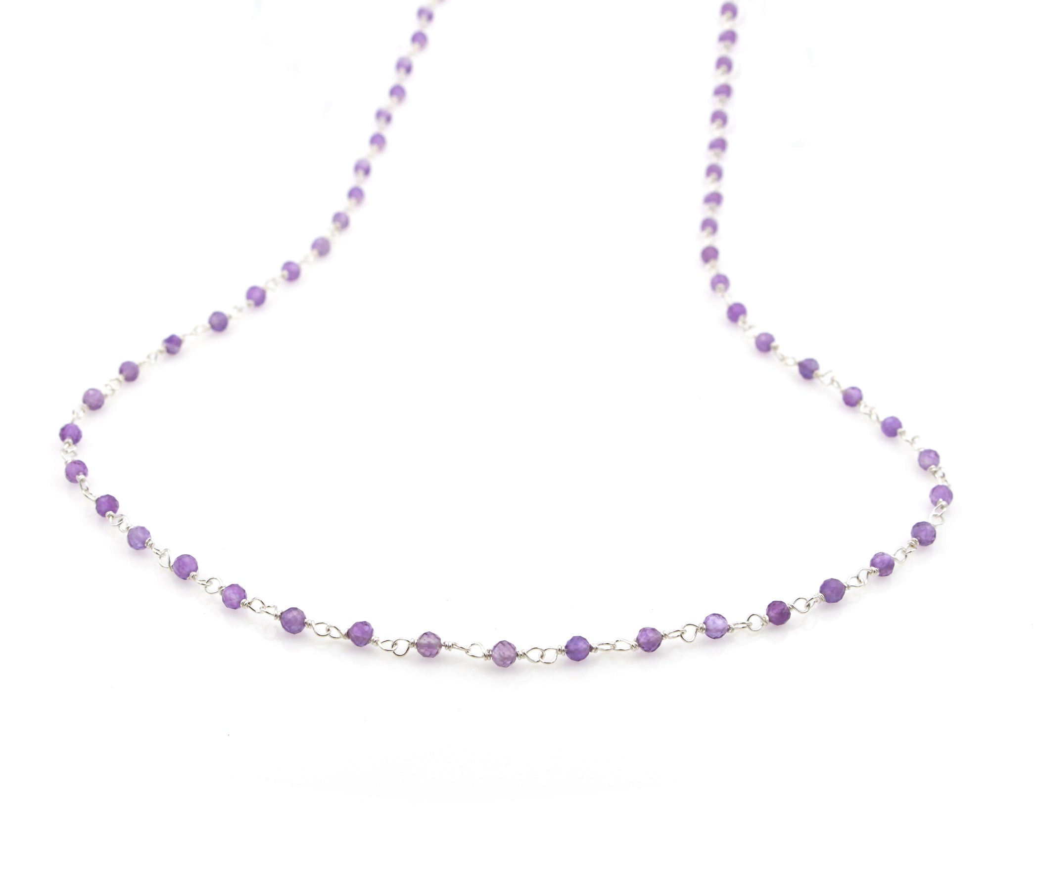 Birthstone Gemstone Beaded February Amethyst Silver Chain