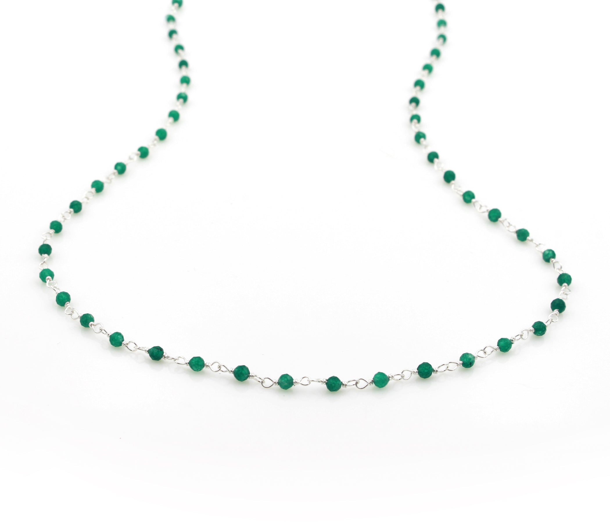 Birthstone Gemstone Beaded May Emerald Silver Chain