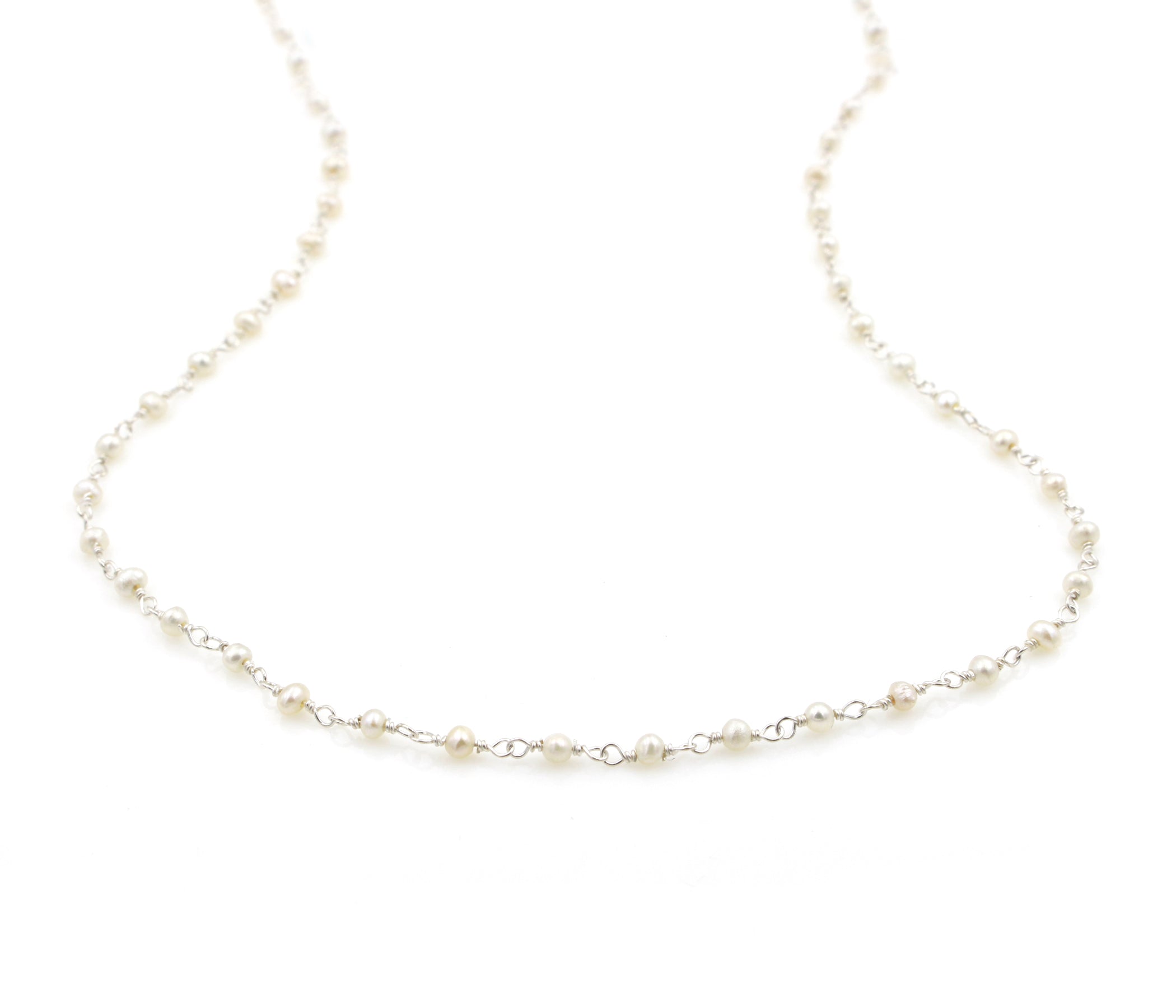 Birthstone Gemstone Beaded June Pearl Silver Chain