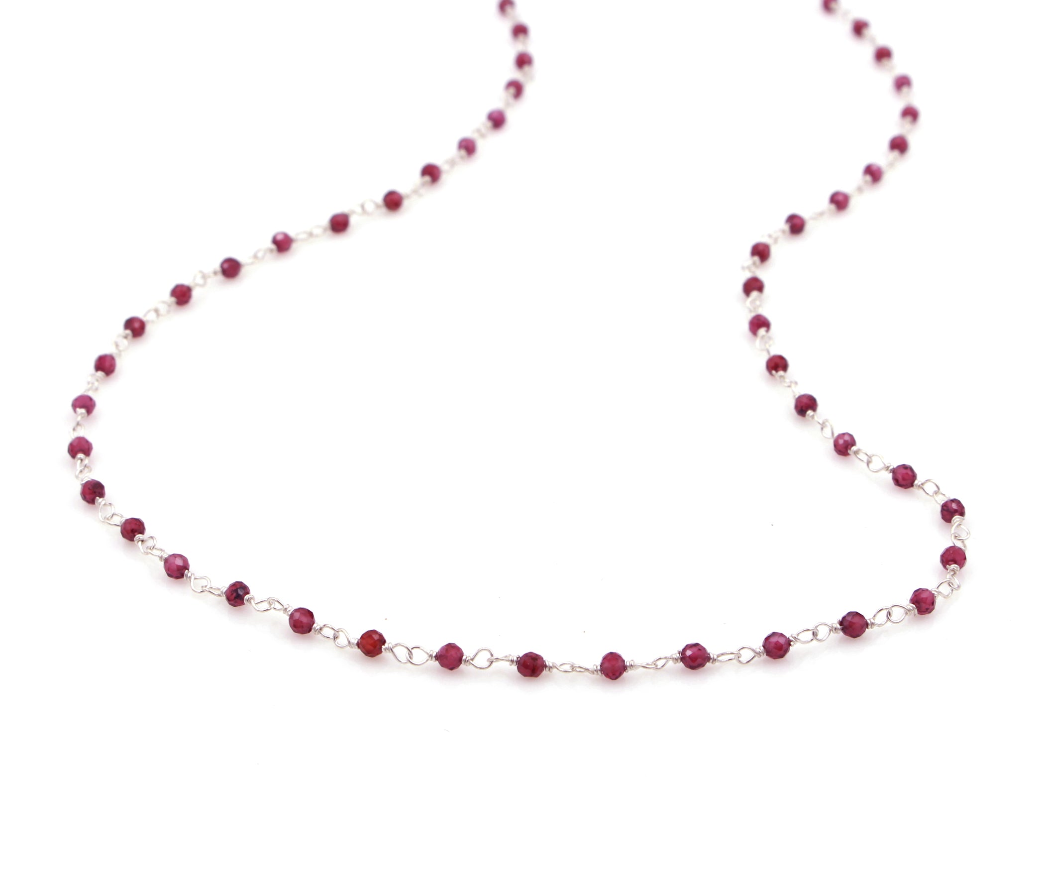 Birthstone Gemstone Beaded June Rhodolite Silver Chain