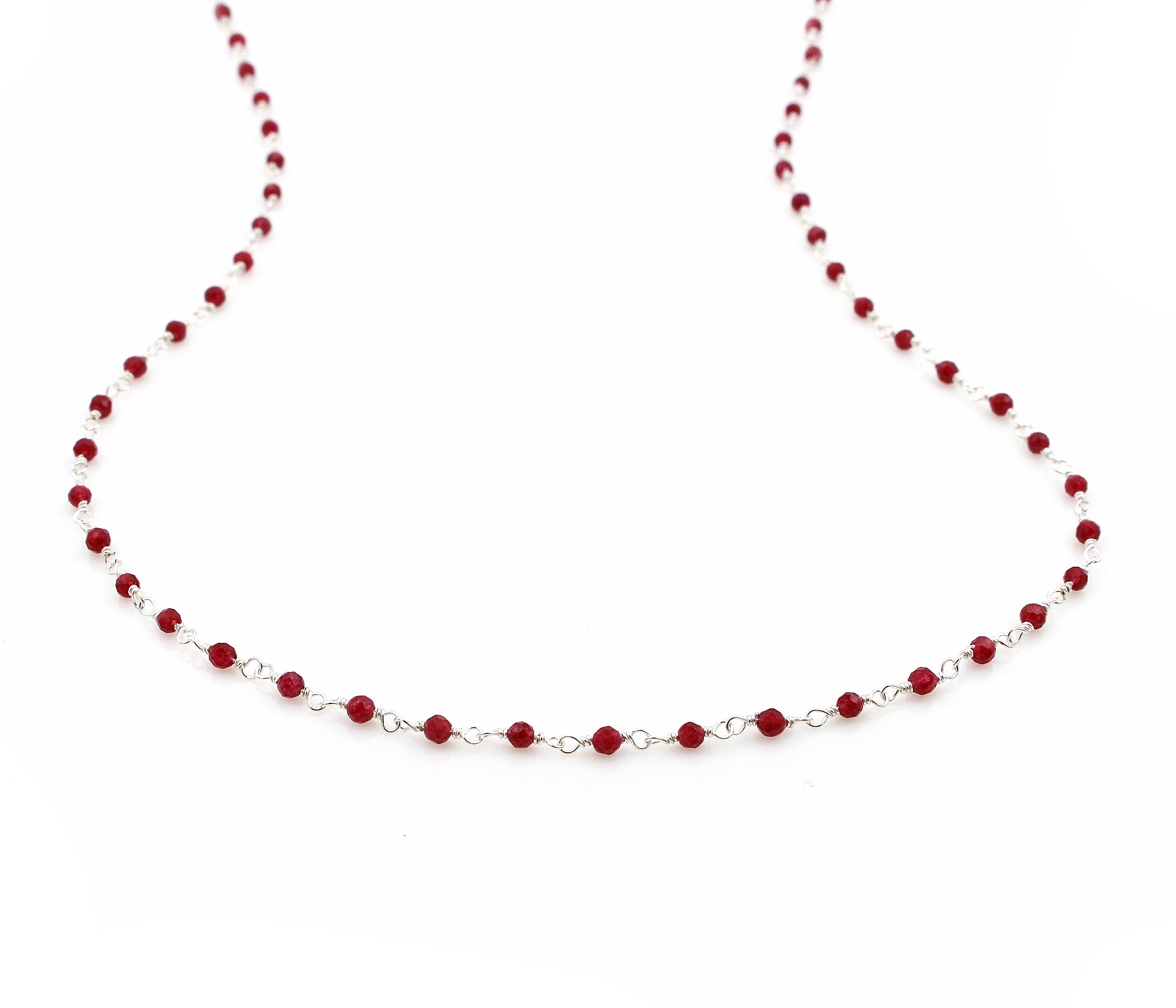 Birthstone Gemstone Beaded July Ruby Silver Chain