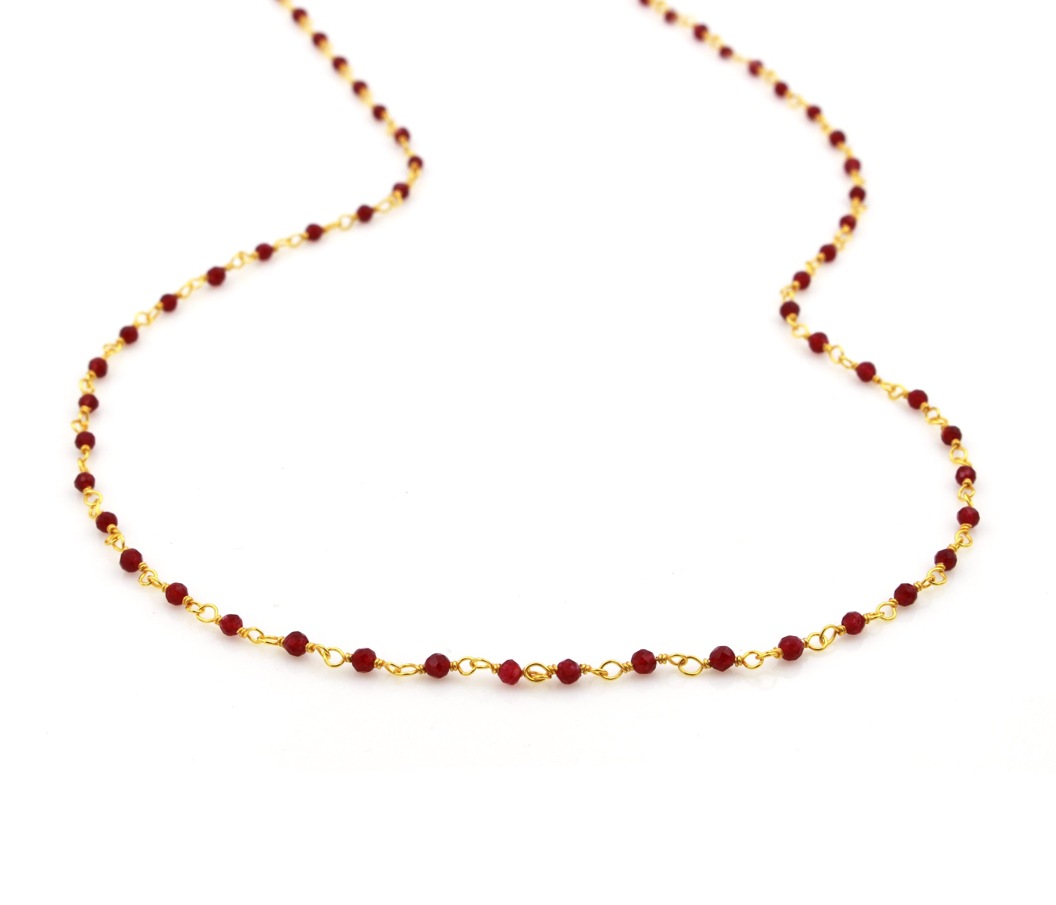 Birthstone Gemstone Beaded July Ruby Silver Chain