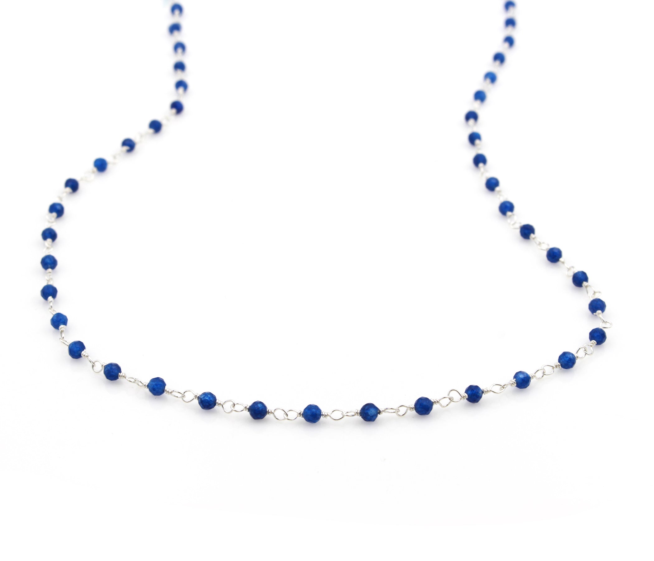 Birthstone Gemstone Beaded September Sapphire Silver Chain