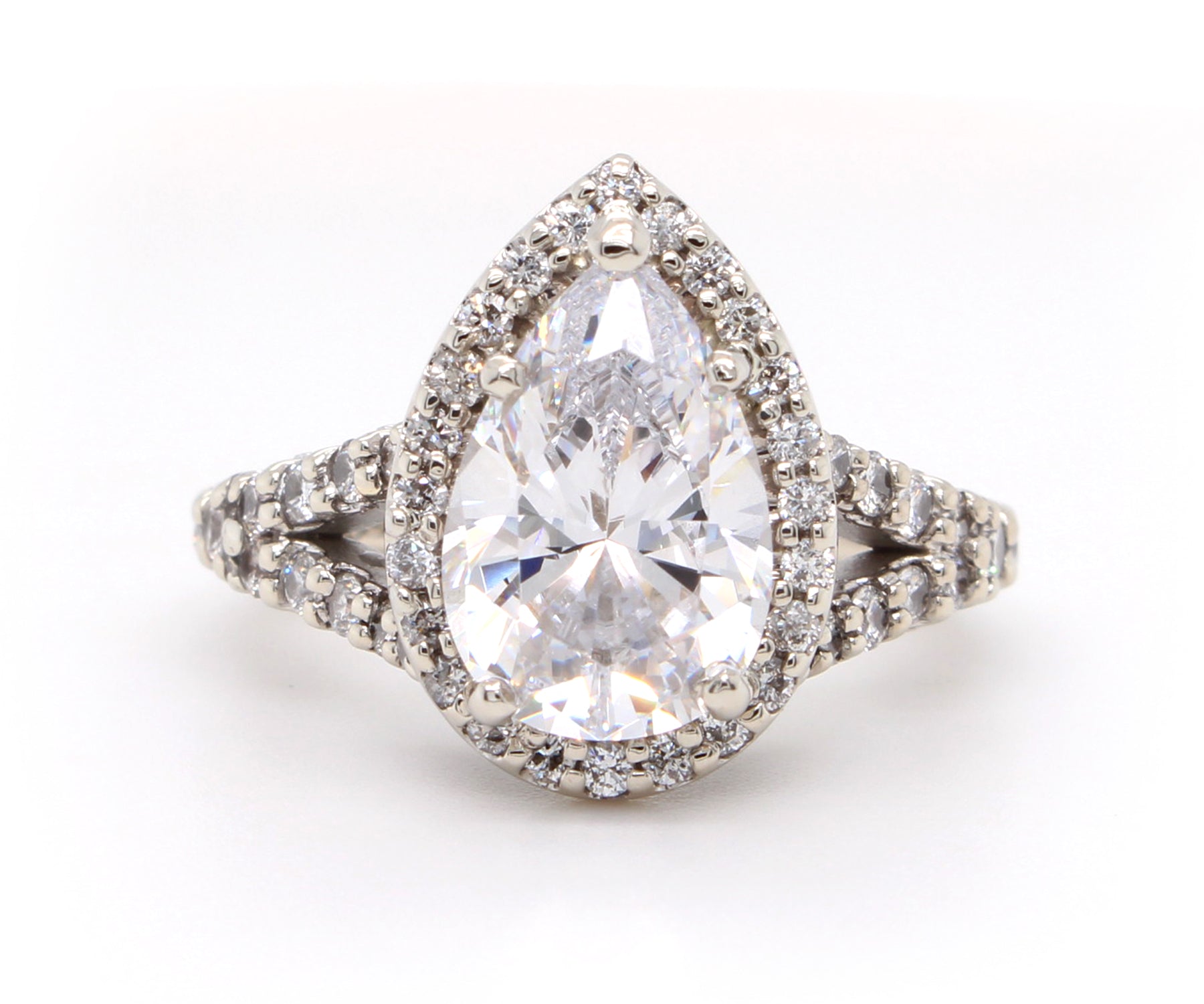 Stunning Pear Halo Split Diamond Ring