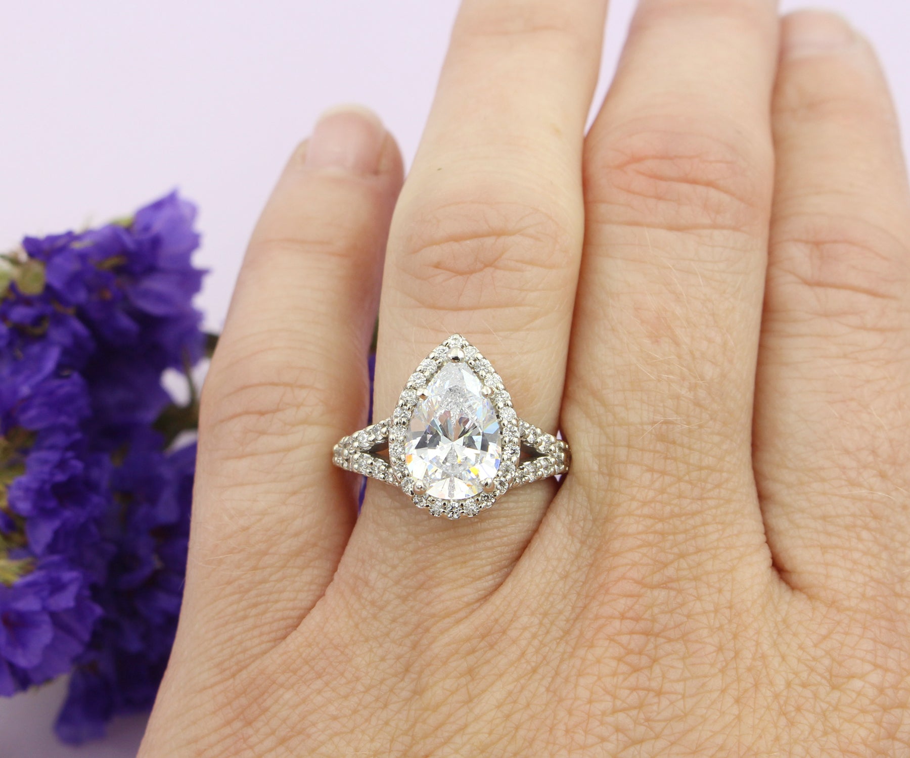 Stunning Pear Halo Split Diamond Ring