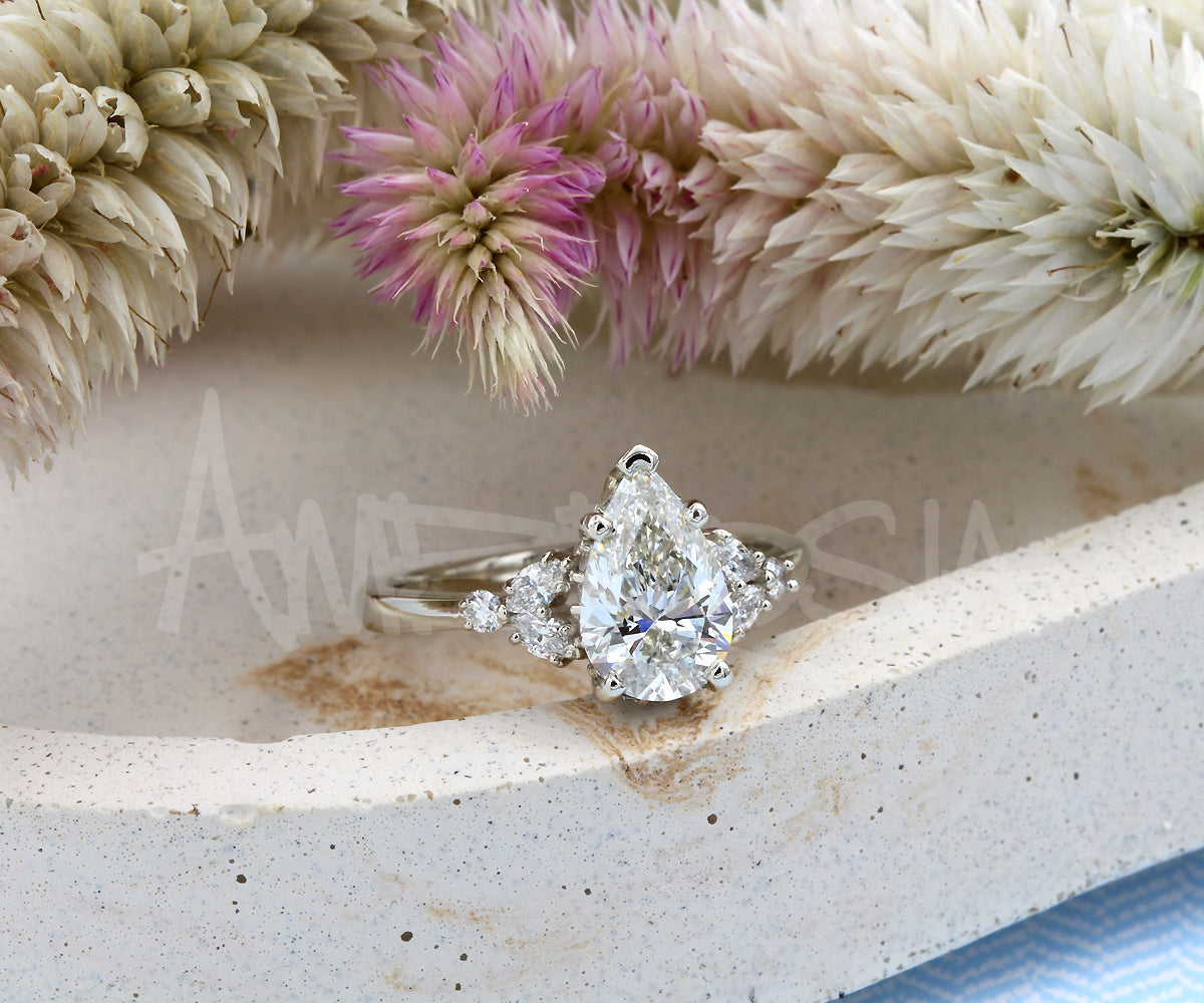 Pear Marquise Crown Diamond Wedding Ring