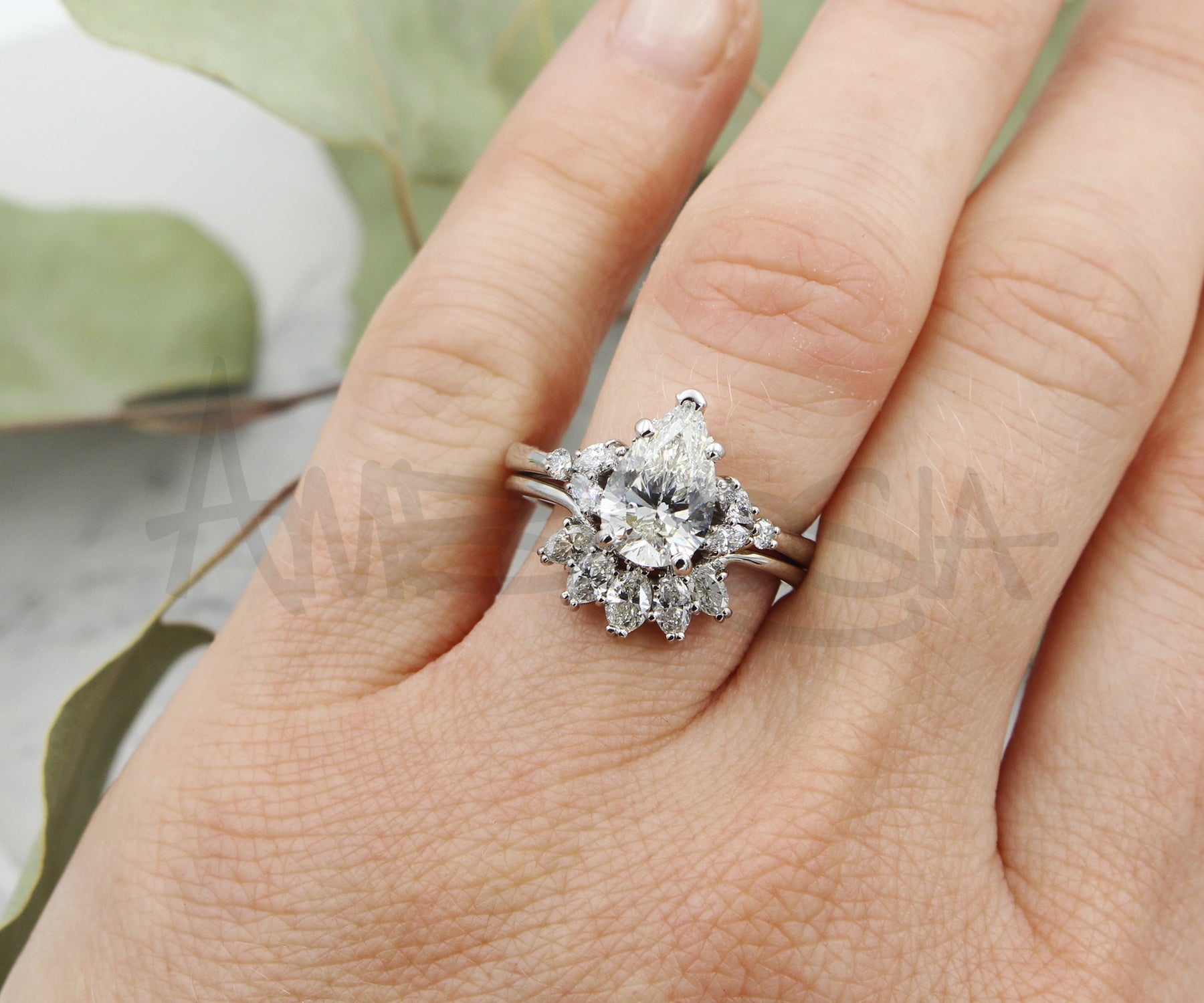 Pear Marquise Crown Diamond Wedding Ring