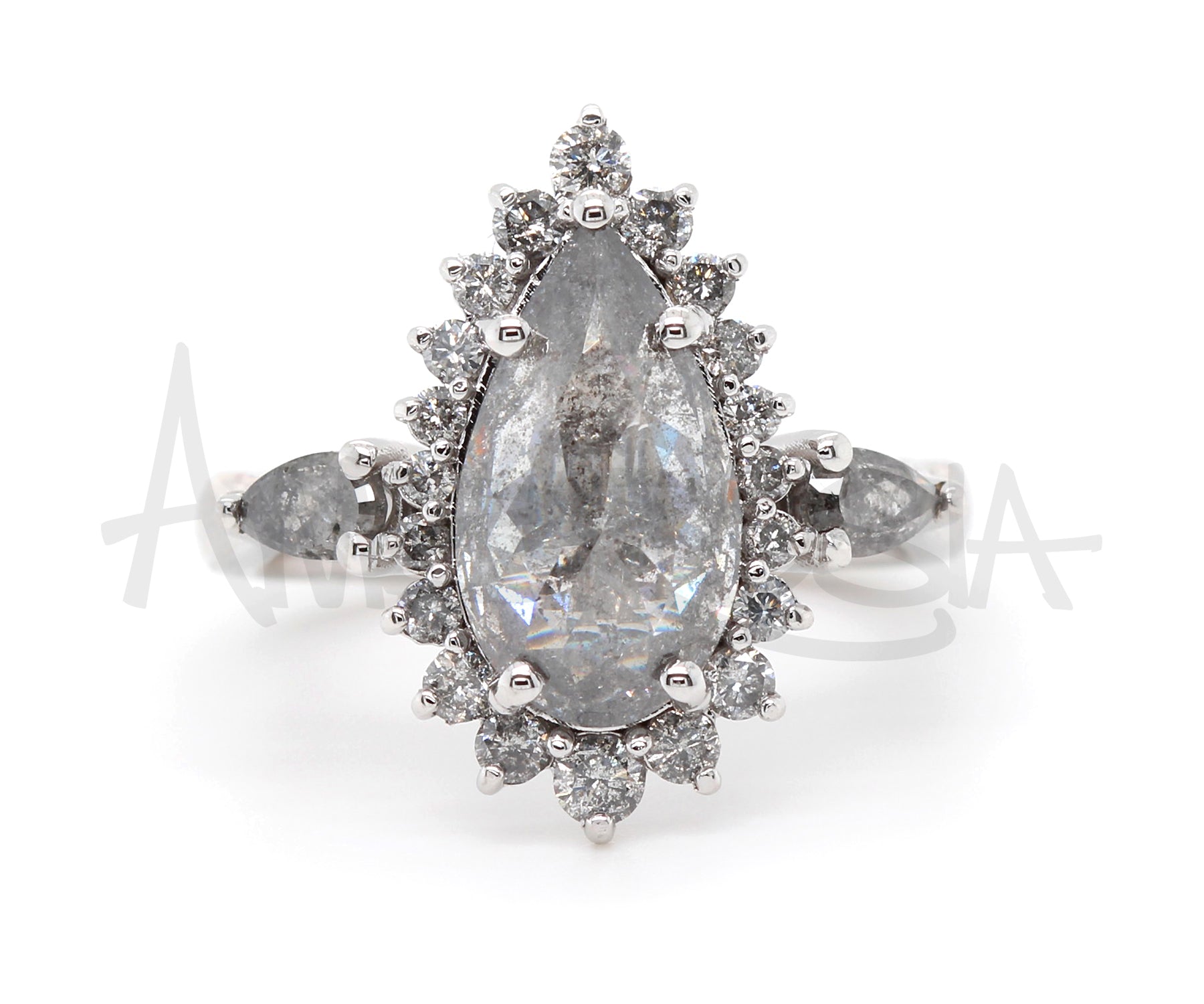 Stunning Pepper Pear Diamond Halo Engagement Ring