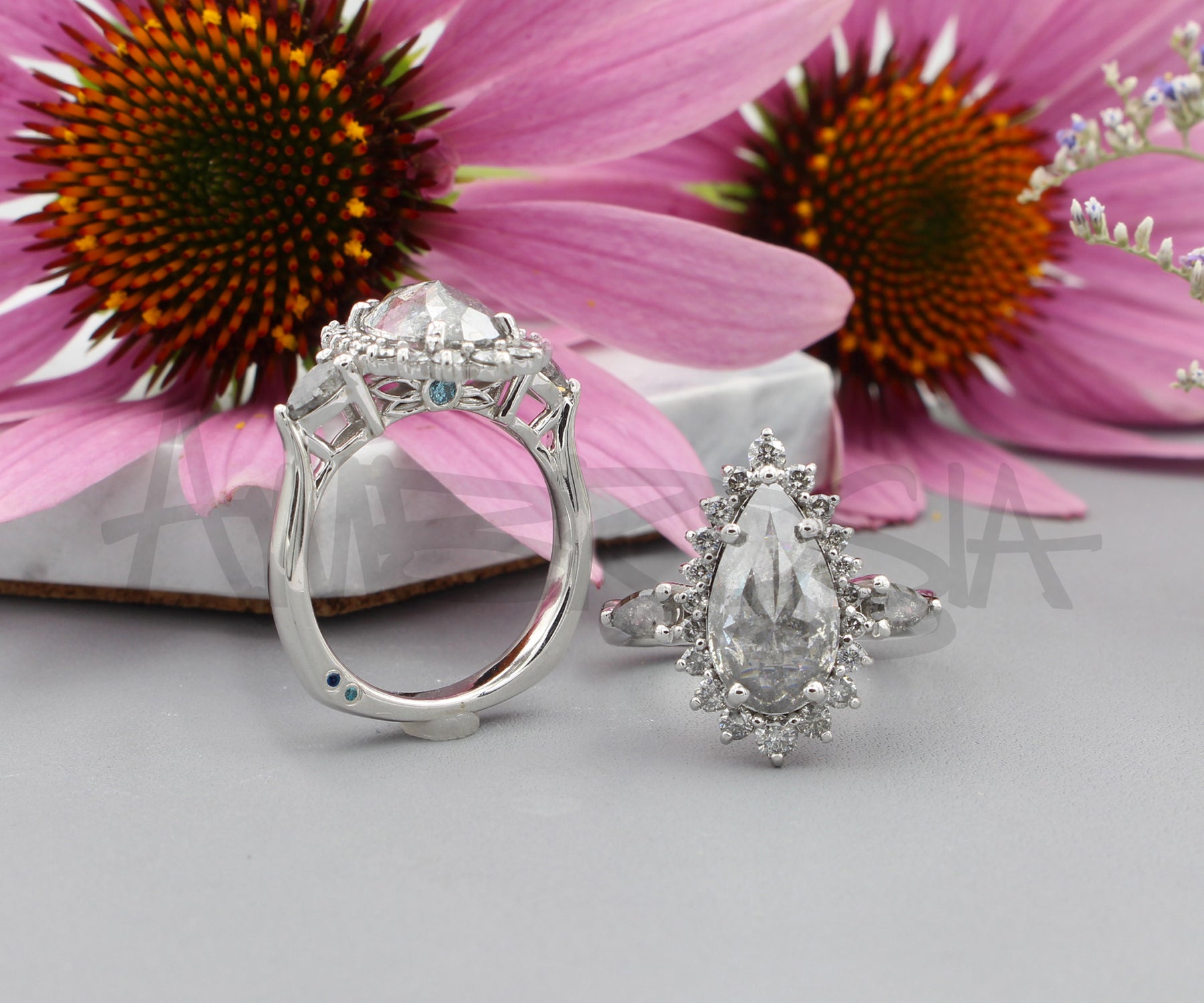 Stunning Pepper Pear Diamond Halo Engagement Ring