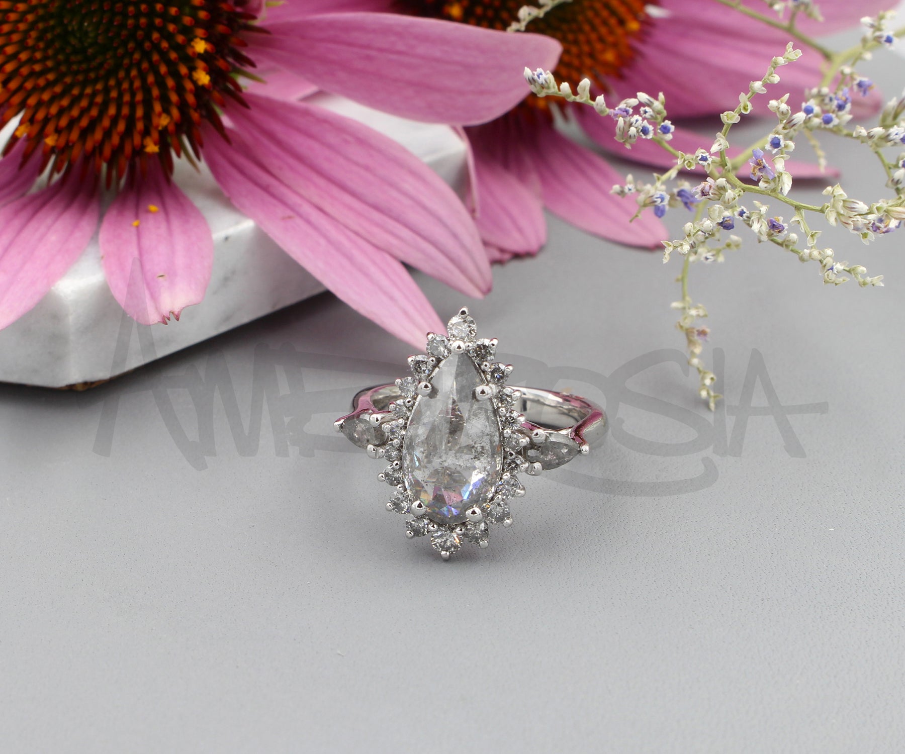 Stunning Pepper Pear Diamond Halo Engagement Ring