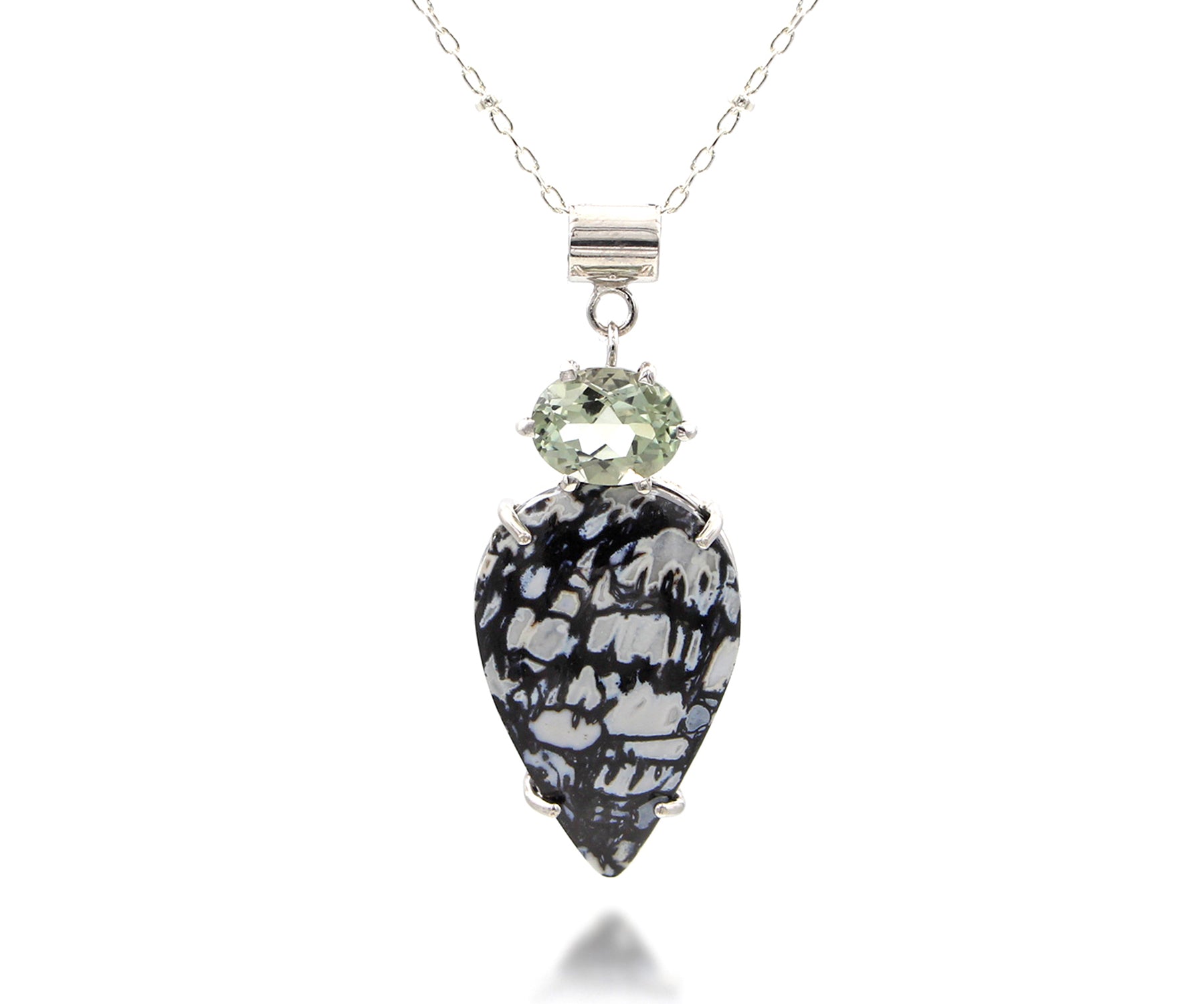 Petrified Wild Cat Wood Green Amethyst Necklace