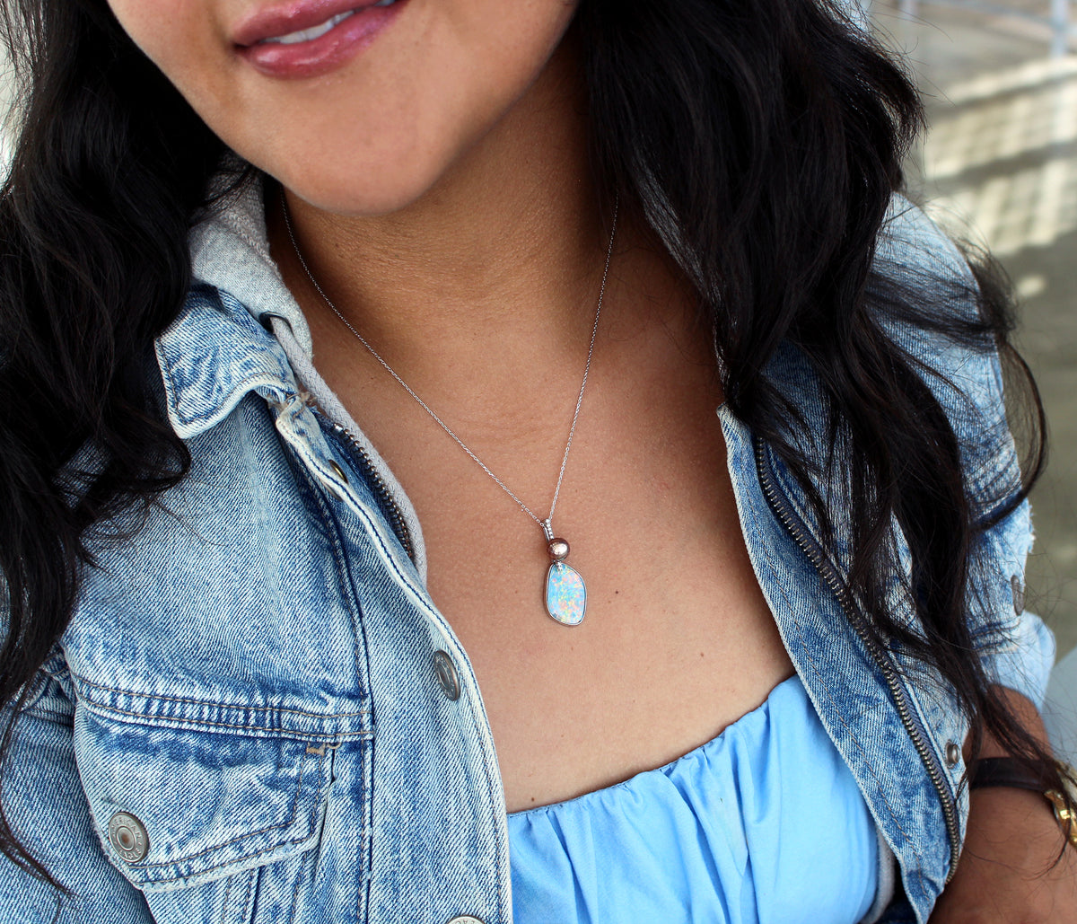 Pink Pearl Pastel Opal Diamond Necklace