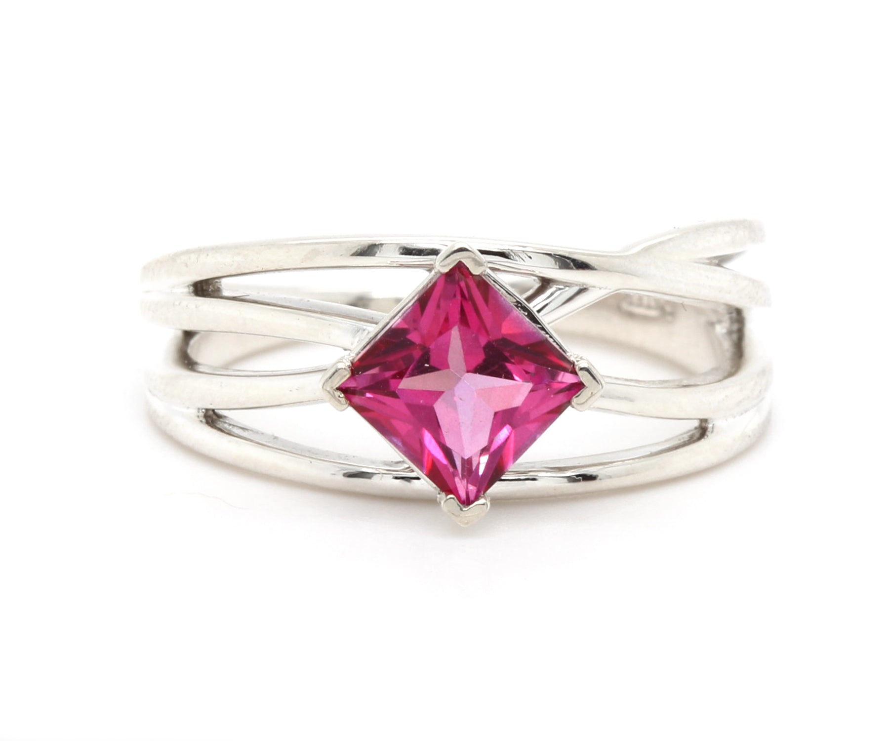Criss Cross Mystic Pink Topaz Silver Ring