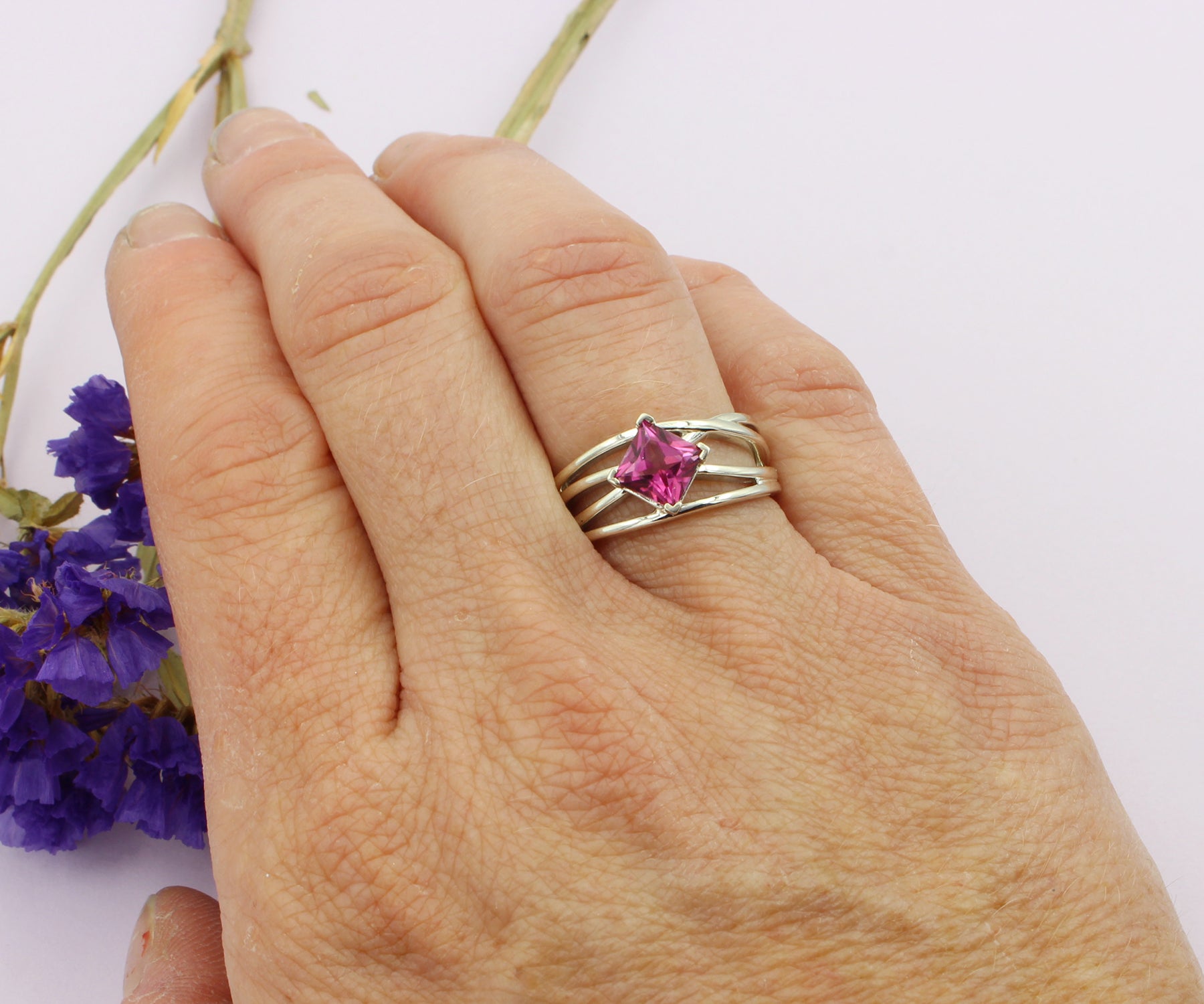 Criss Cross Mystic Pink Topaz Silver Ring