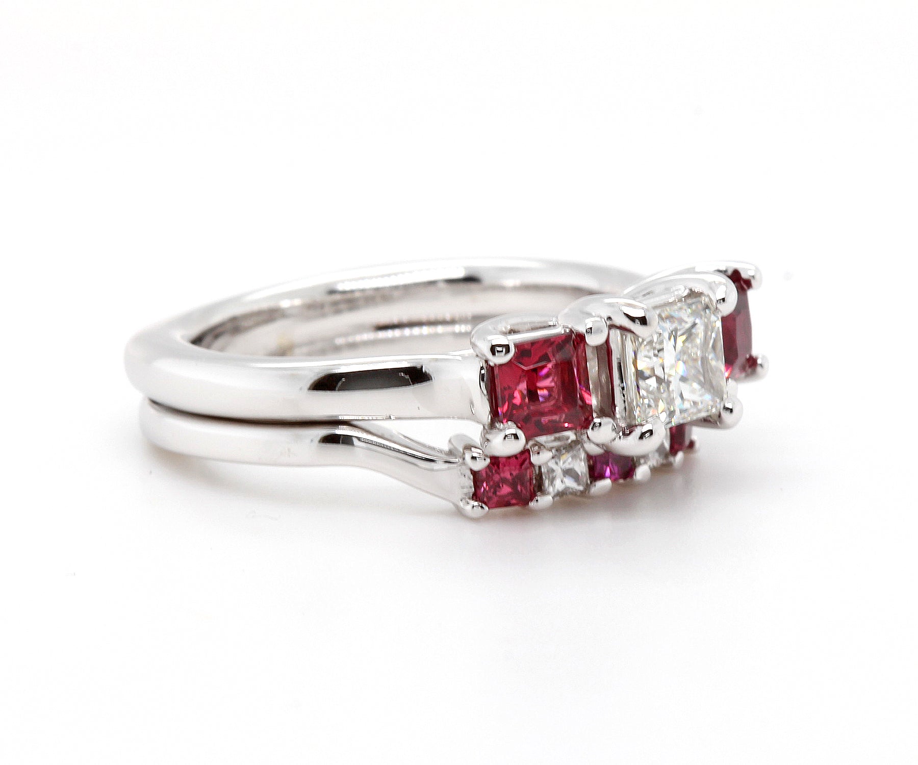 Princess Cut Rhodolite Garnet Wedding Ring
