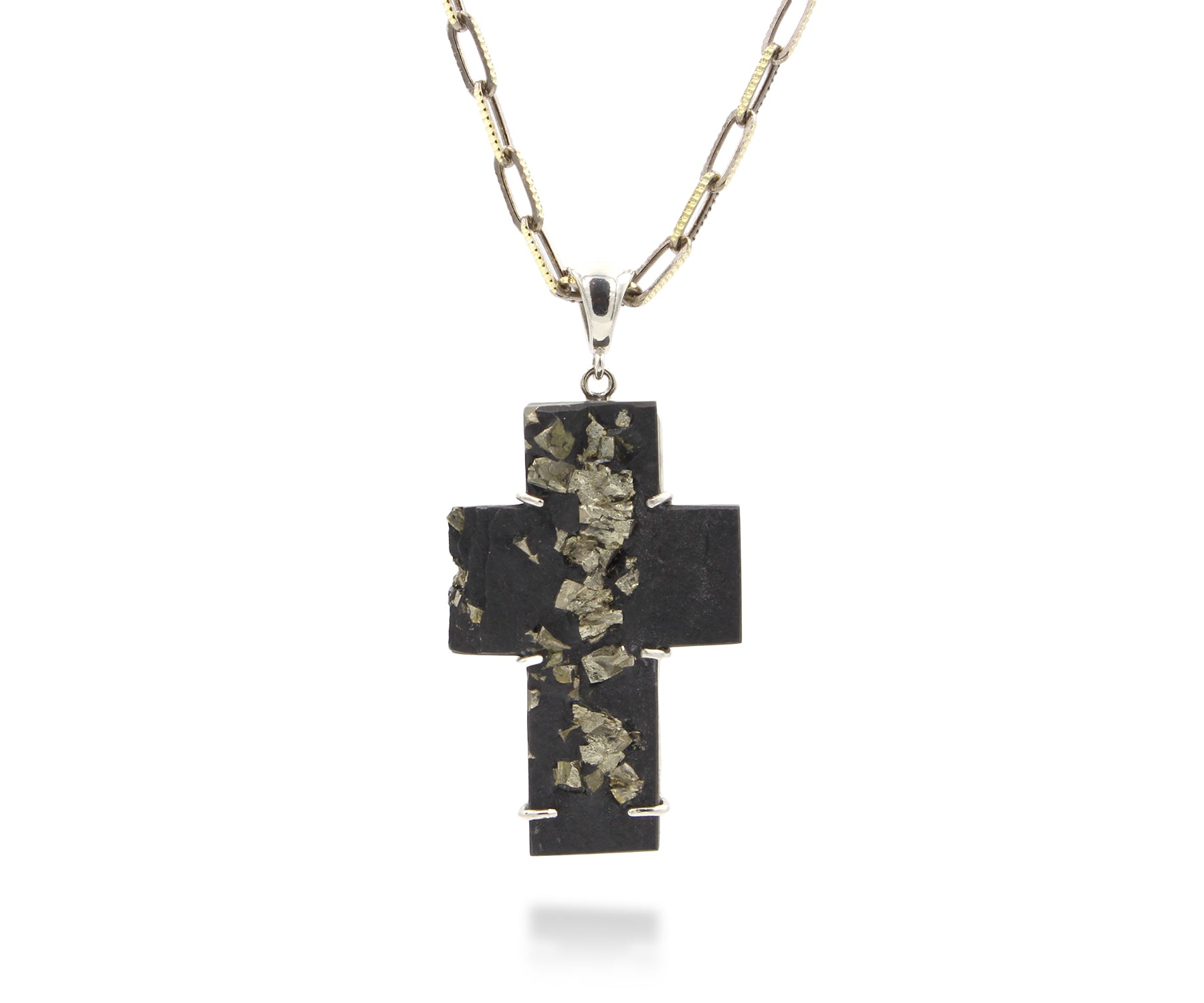Textured Nugget Pyrite Cross Necklace