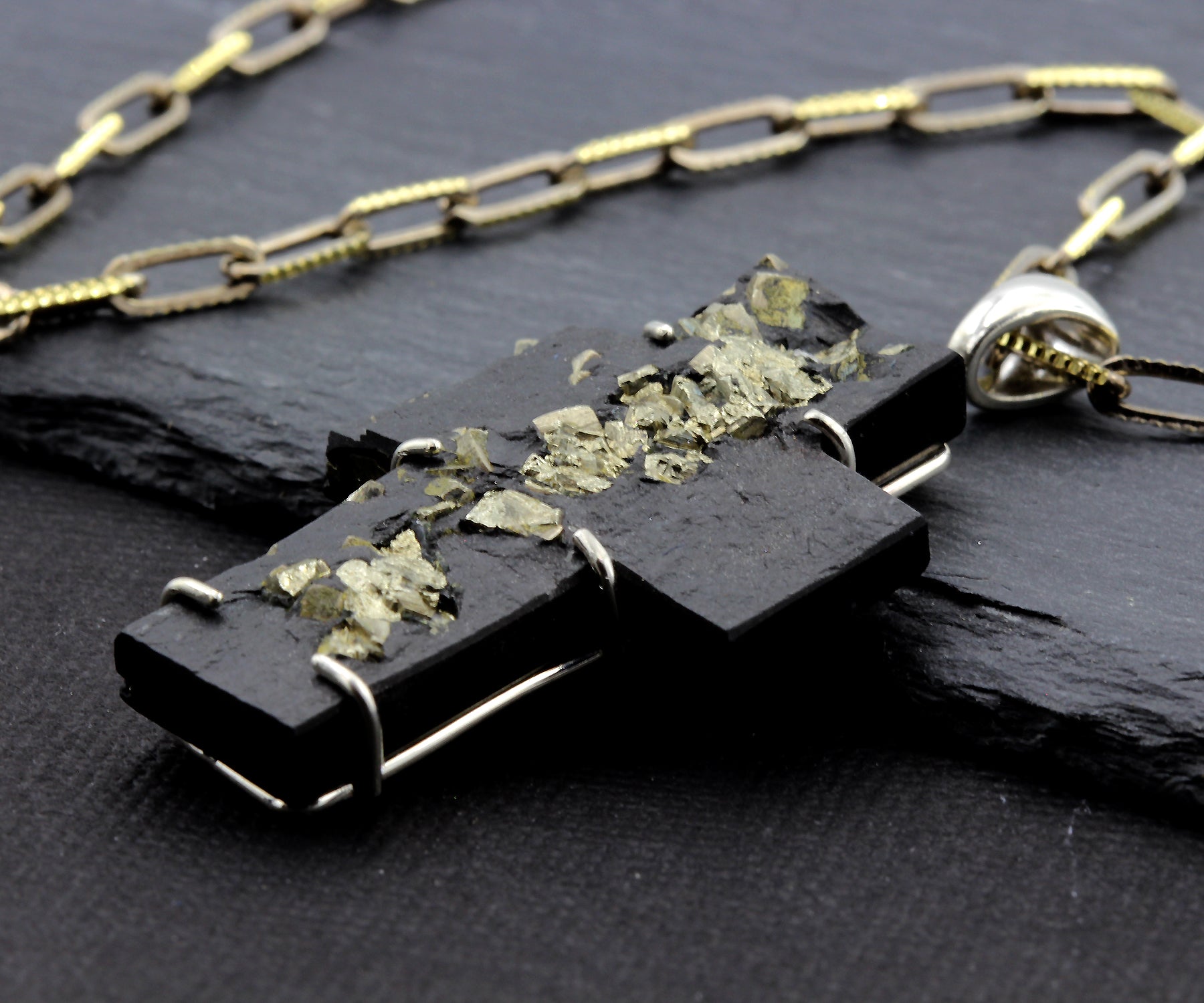Textured Nugget Pyrite Cross Necklace
