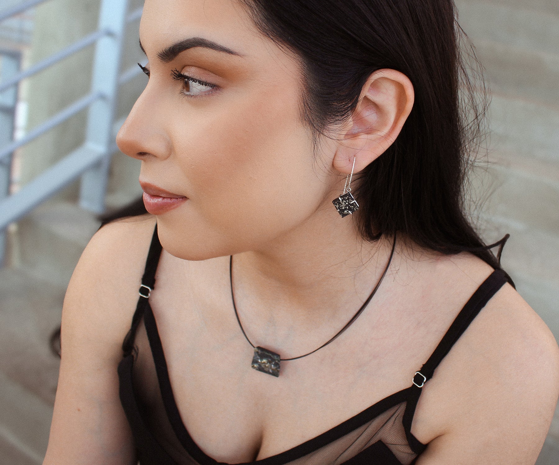 Textured Nugget Pyrite Necklace Matching Earrings