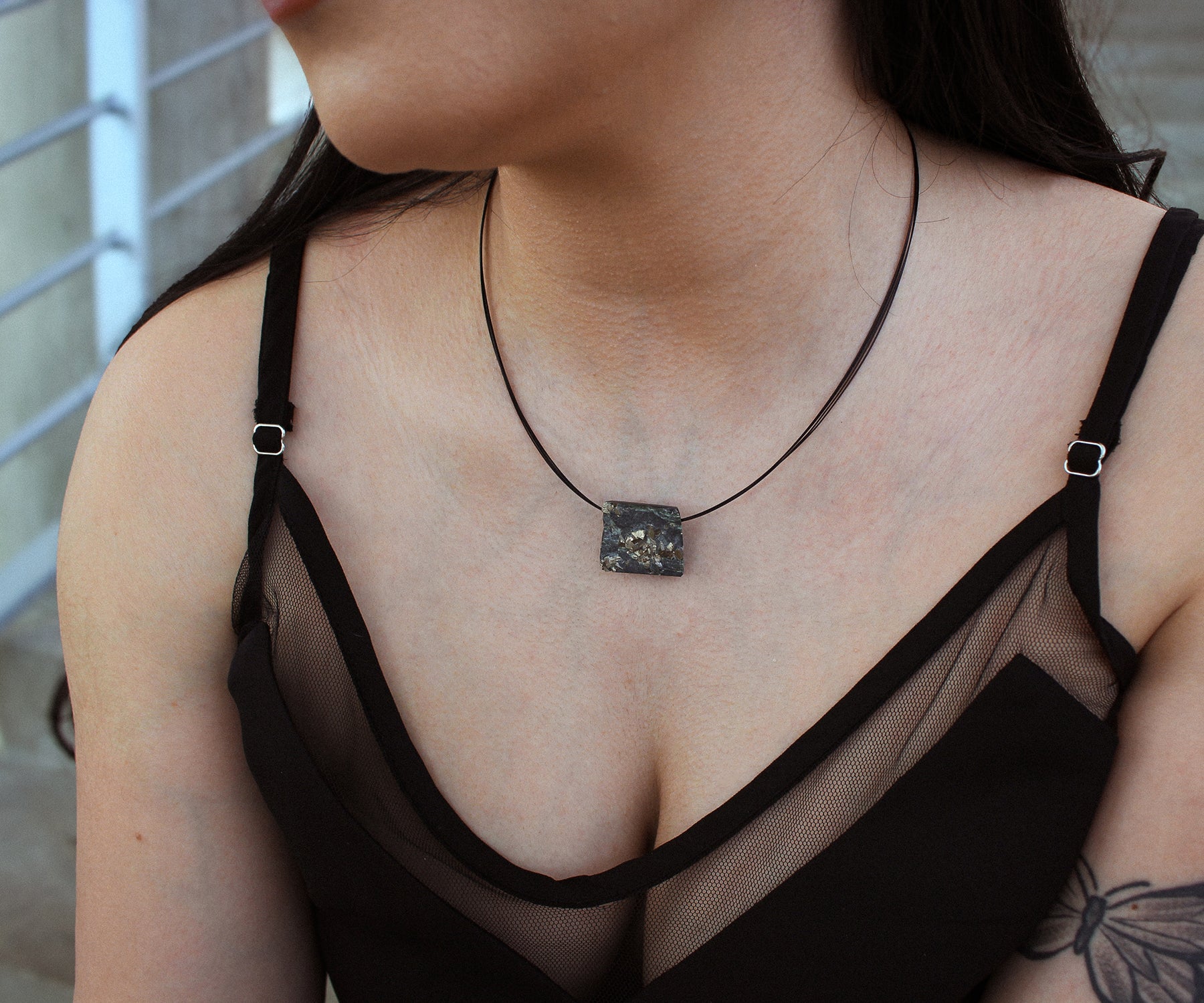 Textured Nugget Pyrite Necklace Matching Earrings