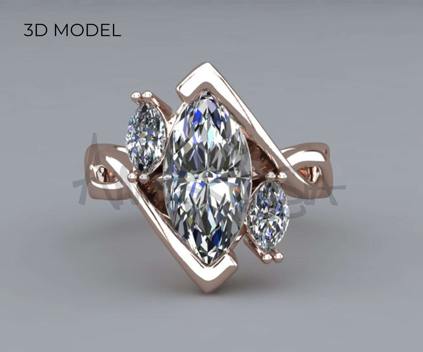Twist Three Marquise Diamond Rose Gold Engagement Ring