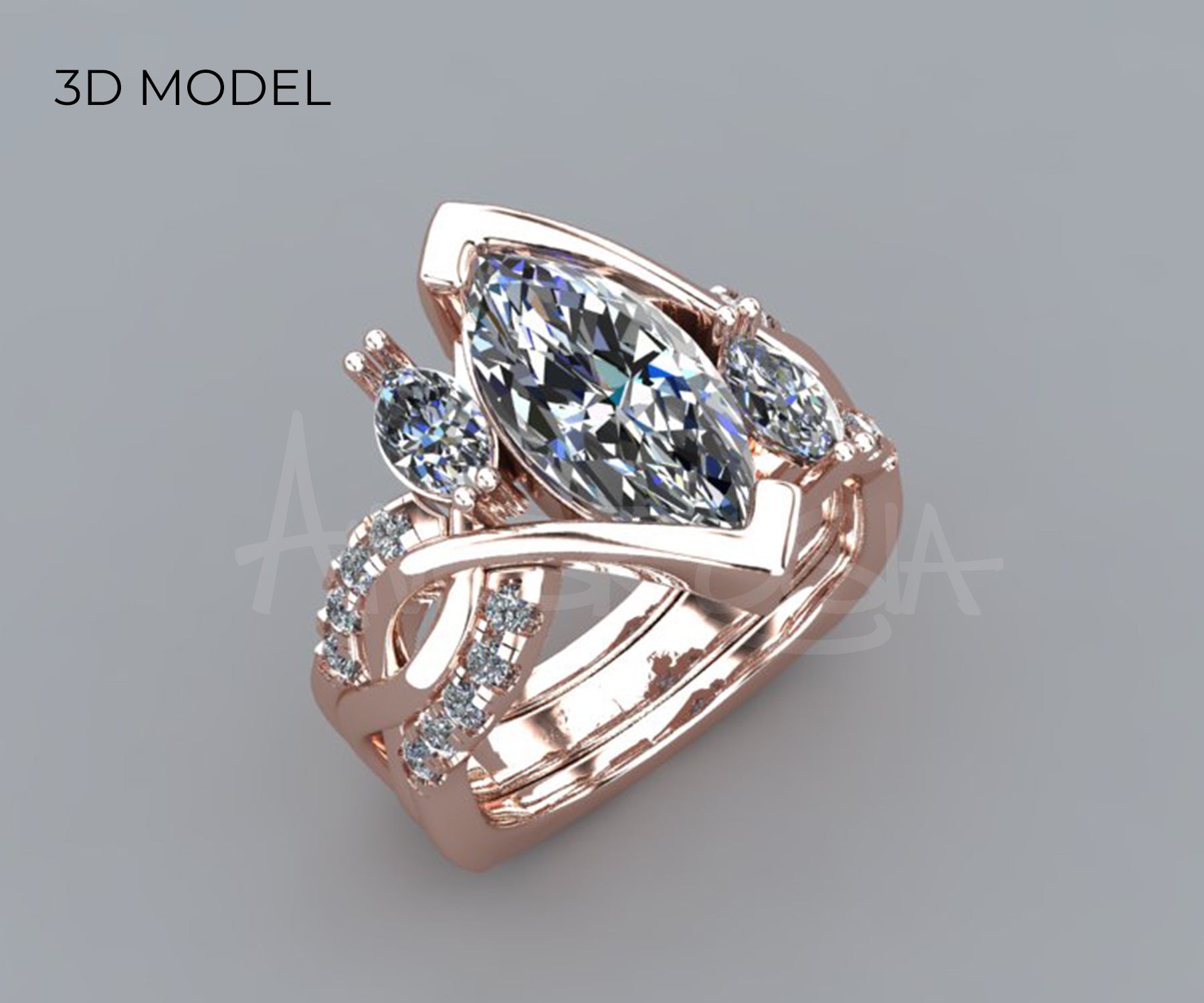 Twist Three Marquise Diamond Rose Gold Engagement Ring