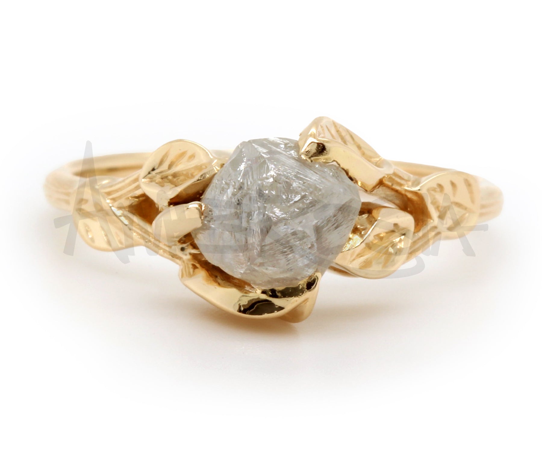 Rough Diamond Gold Floral Leaf Engagement Ring
