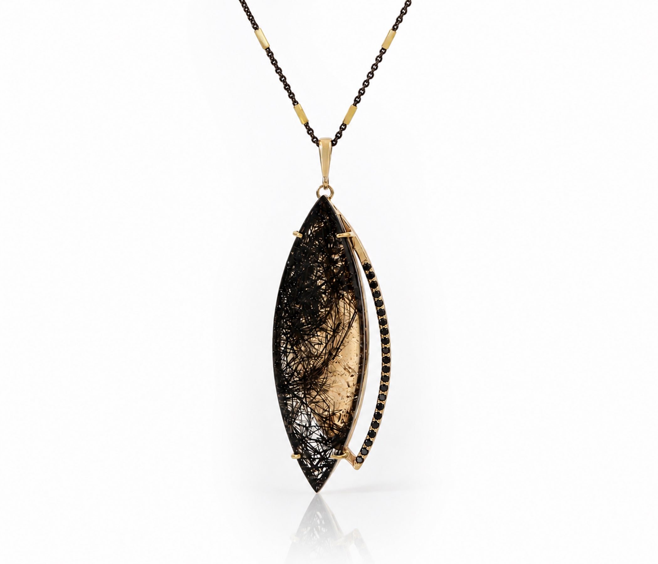 Large Marquise Rutilated Diamond Gold Necklace