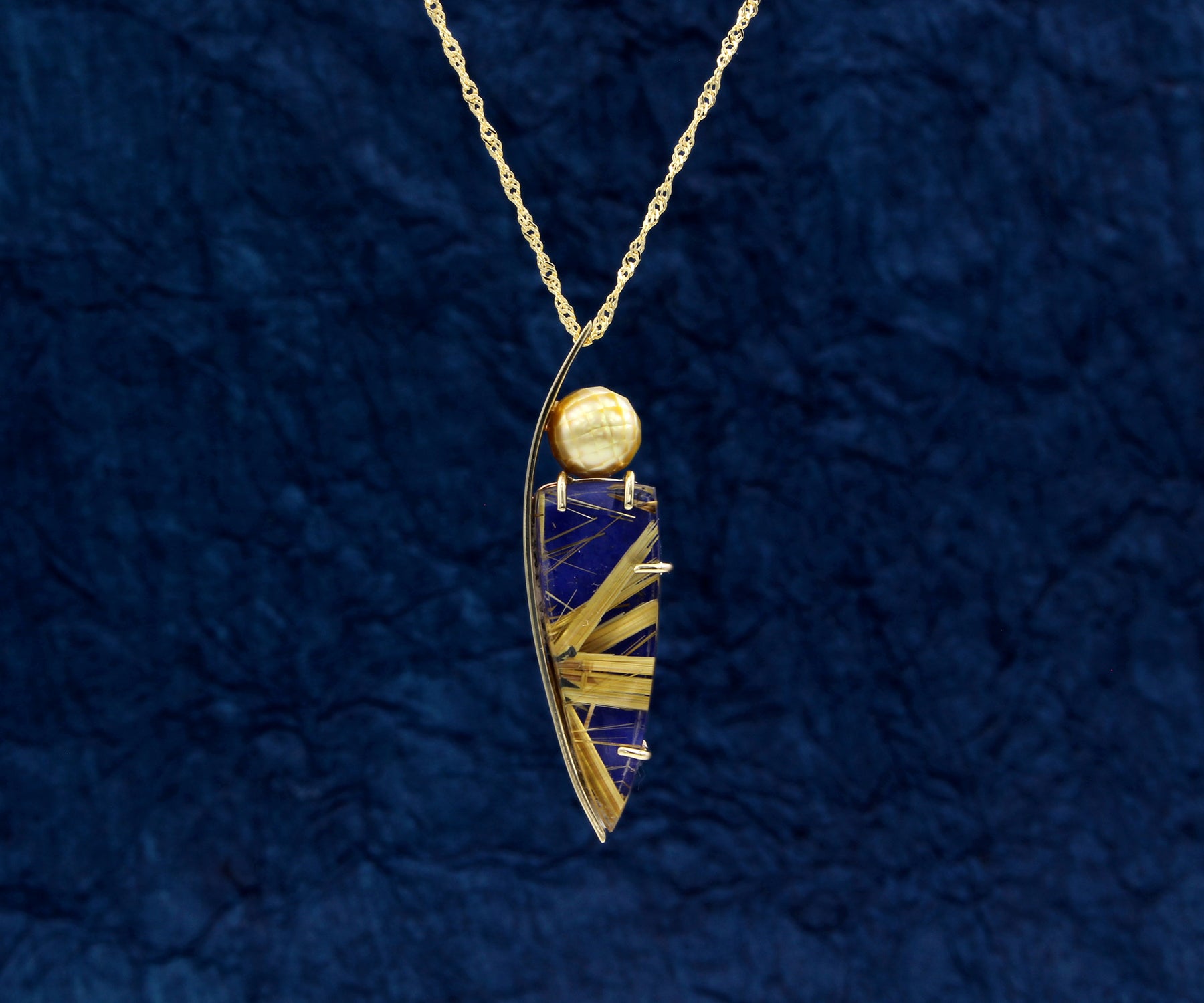 Modern Rutilated Quartz Lapis Golden Pearl Matching Set