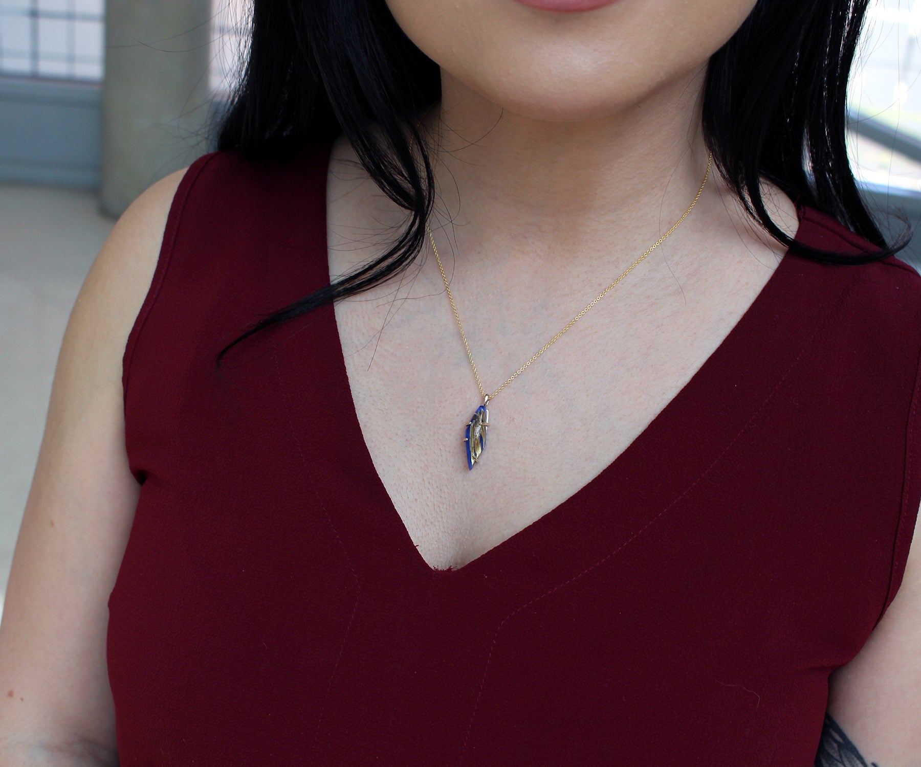 Angular Rutilated Quartz Lapis Gold Necklace