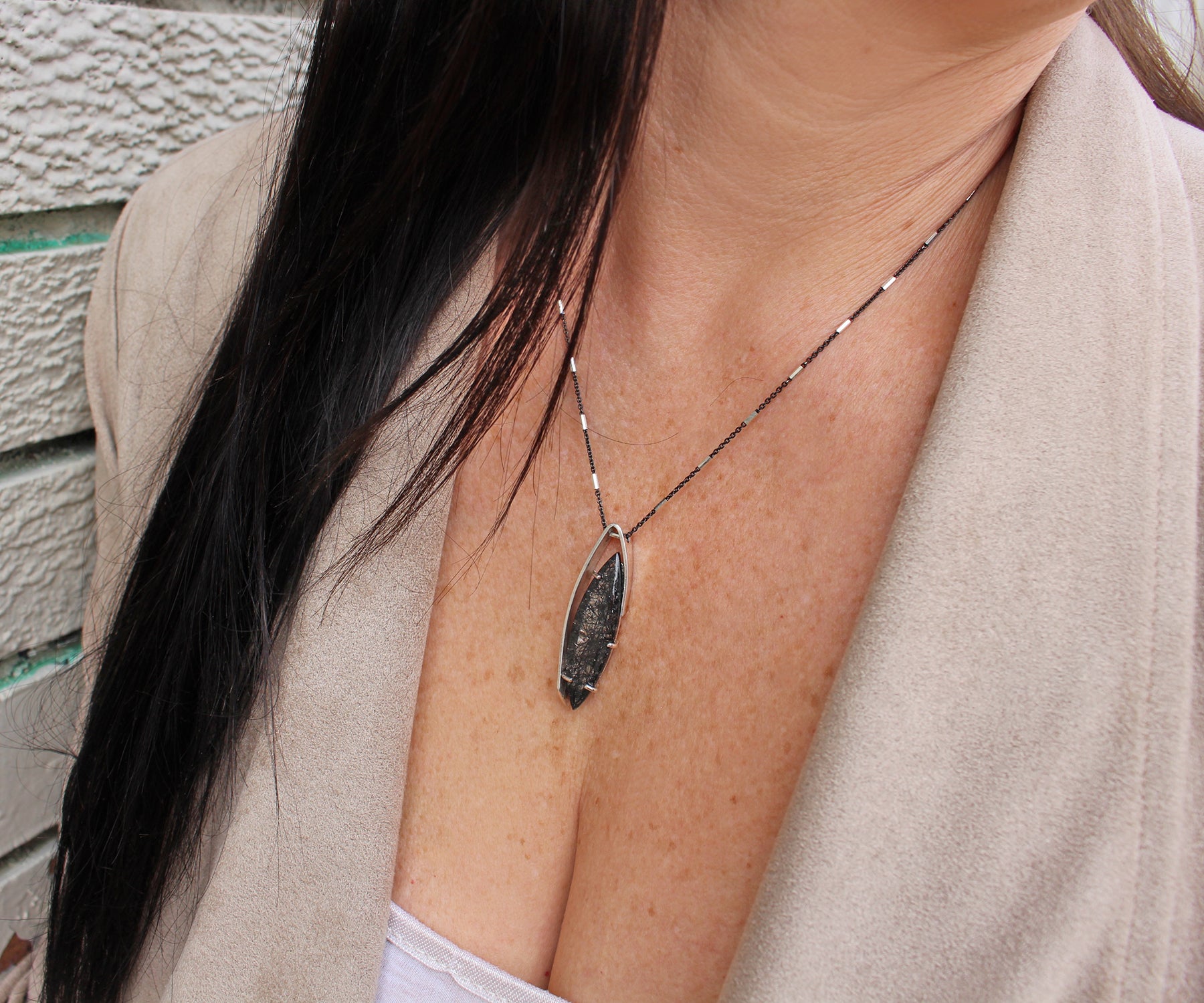 Rutilated Quartz Marquise Offset Necklace