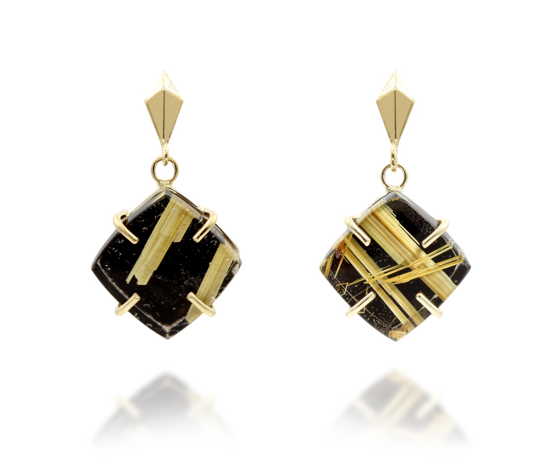 Triangle Rutilated Quartz Black Onyx Earrings