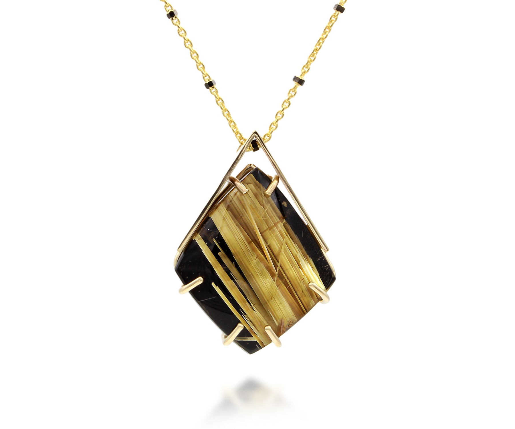 Triangle Rutilated Quartz Black Onyx Necklace