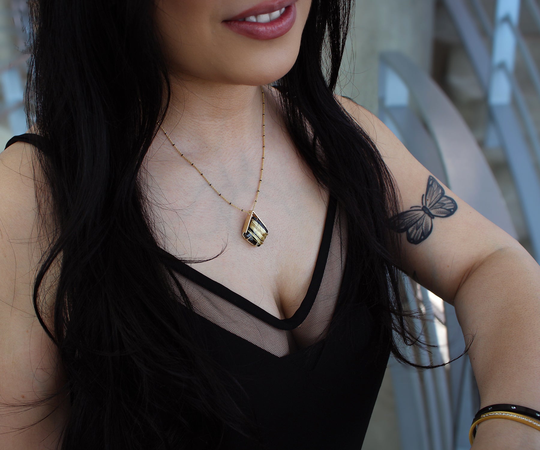 Triangle Rutilated Quartz Black Onyx Matching Set