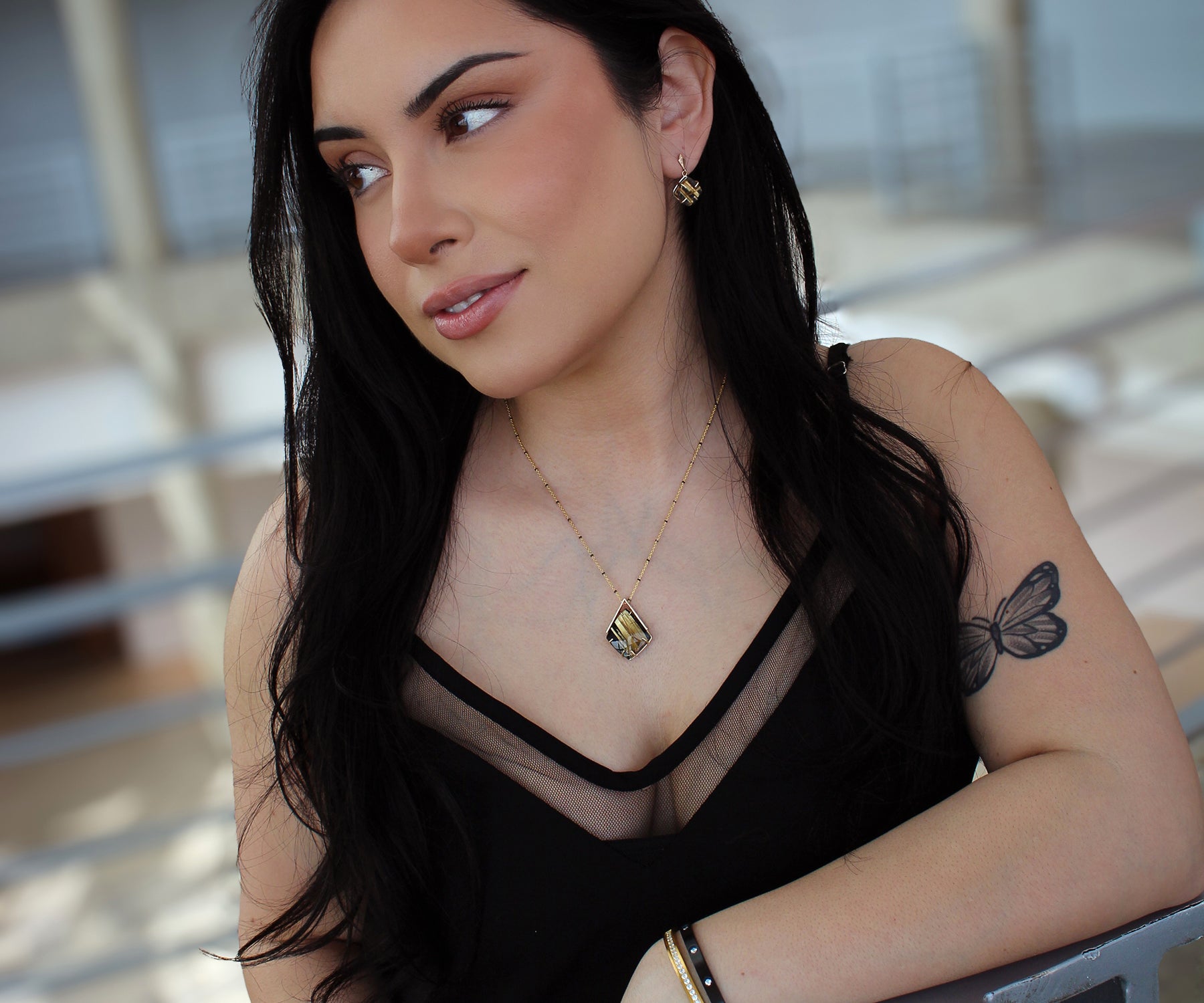 Triangle Rutilated Quartz Black Onyx Matching Set