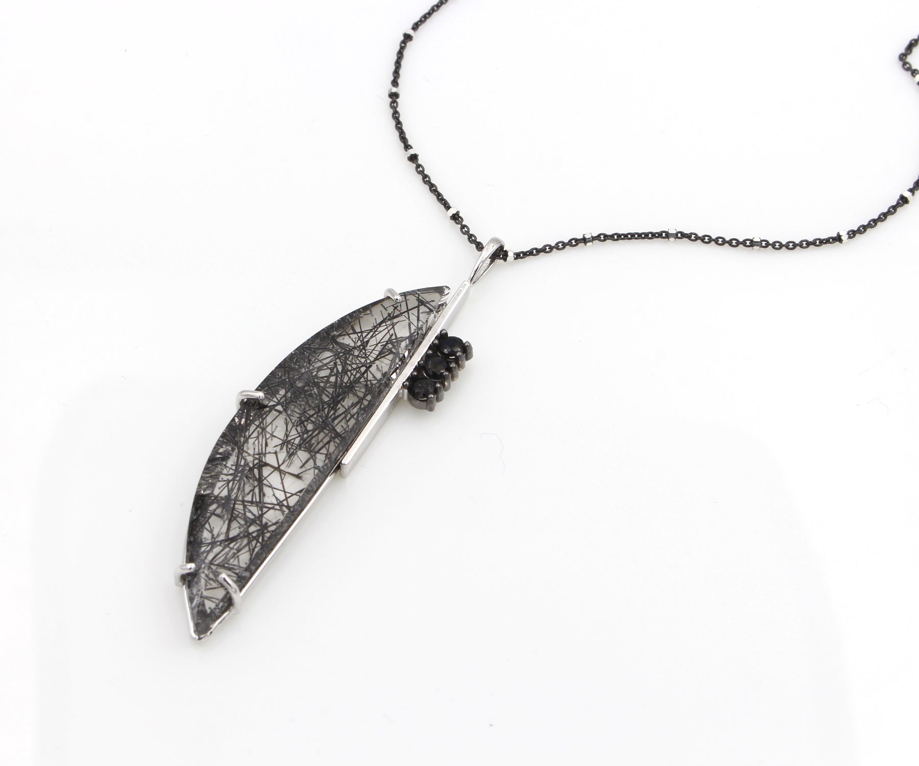 Modern Angular Rutilated Quartz Onyx Necklace