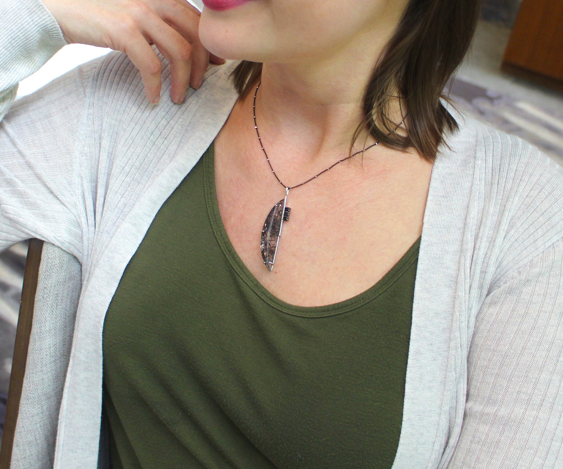 Modern Angular Rutilated Quartz Onyx Necklace