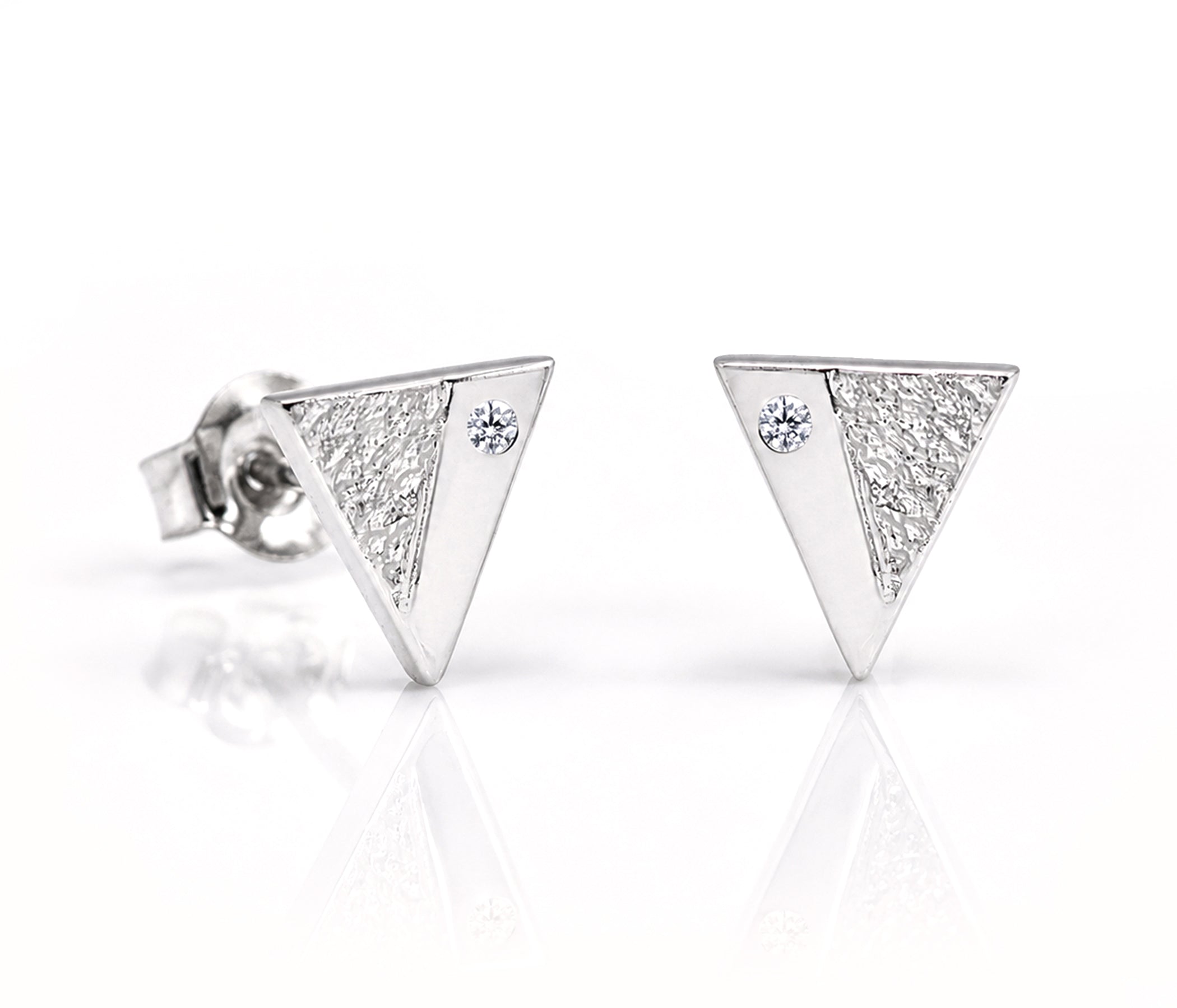 Hammered Small Triangle Crystal Silver Earrings