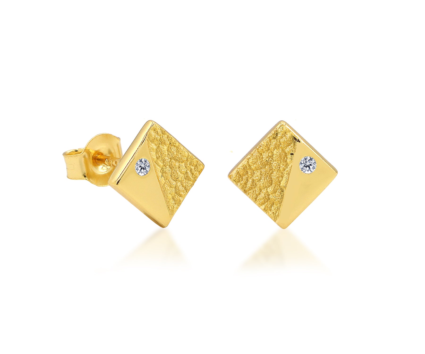 Hammered Small Square Crystal Gold Earrings