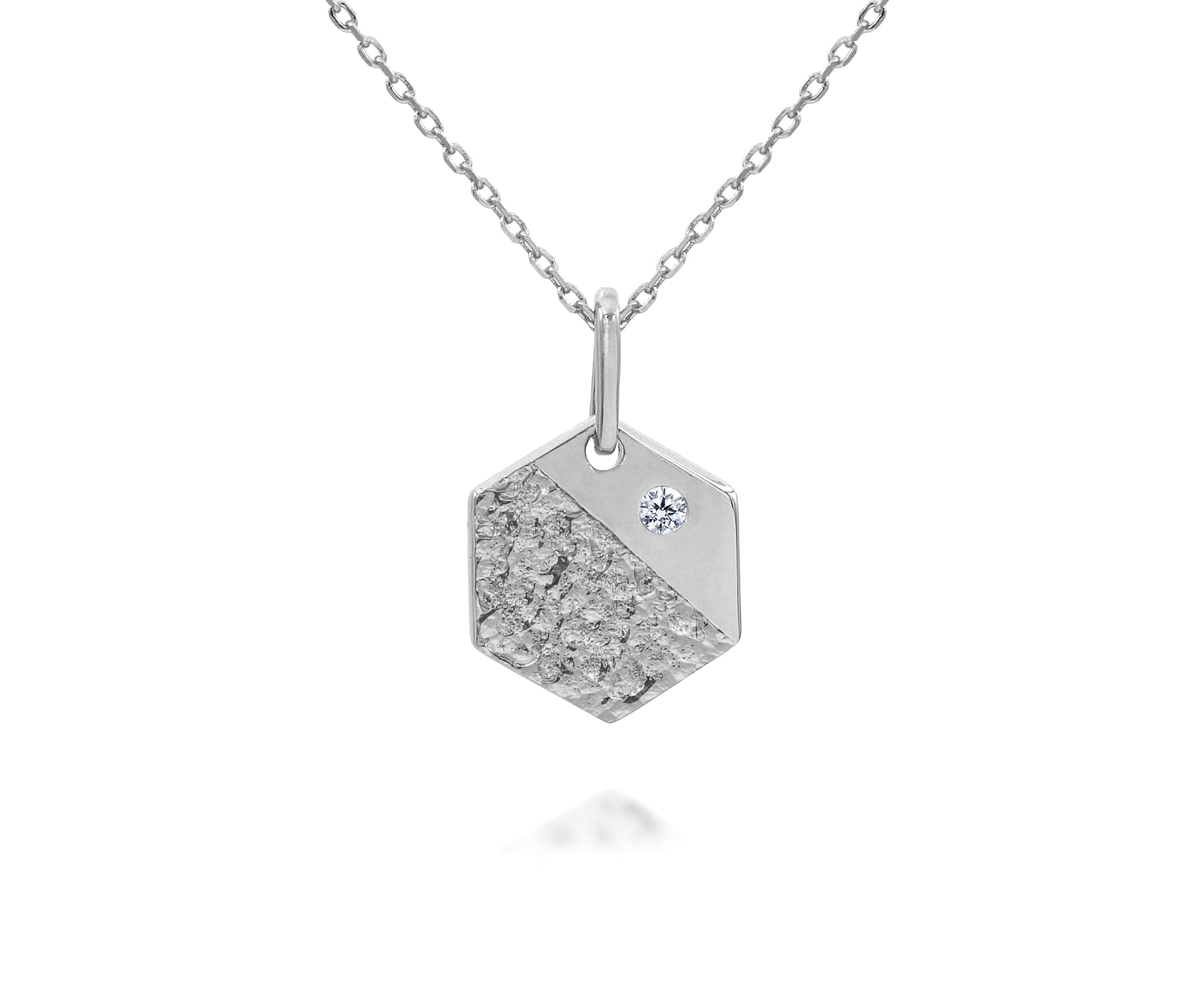 Hammered Small Hexagon Crystal Silver Necklace