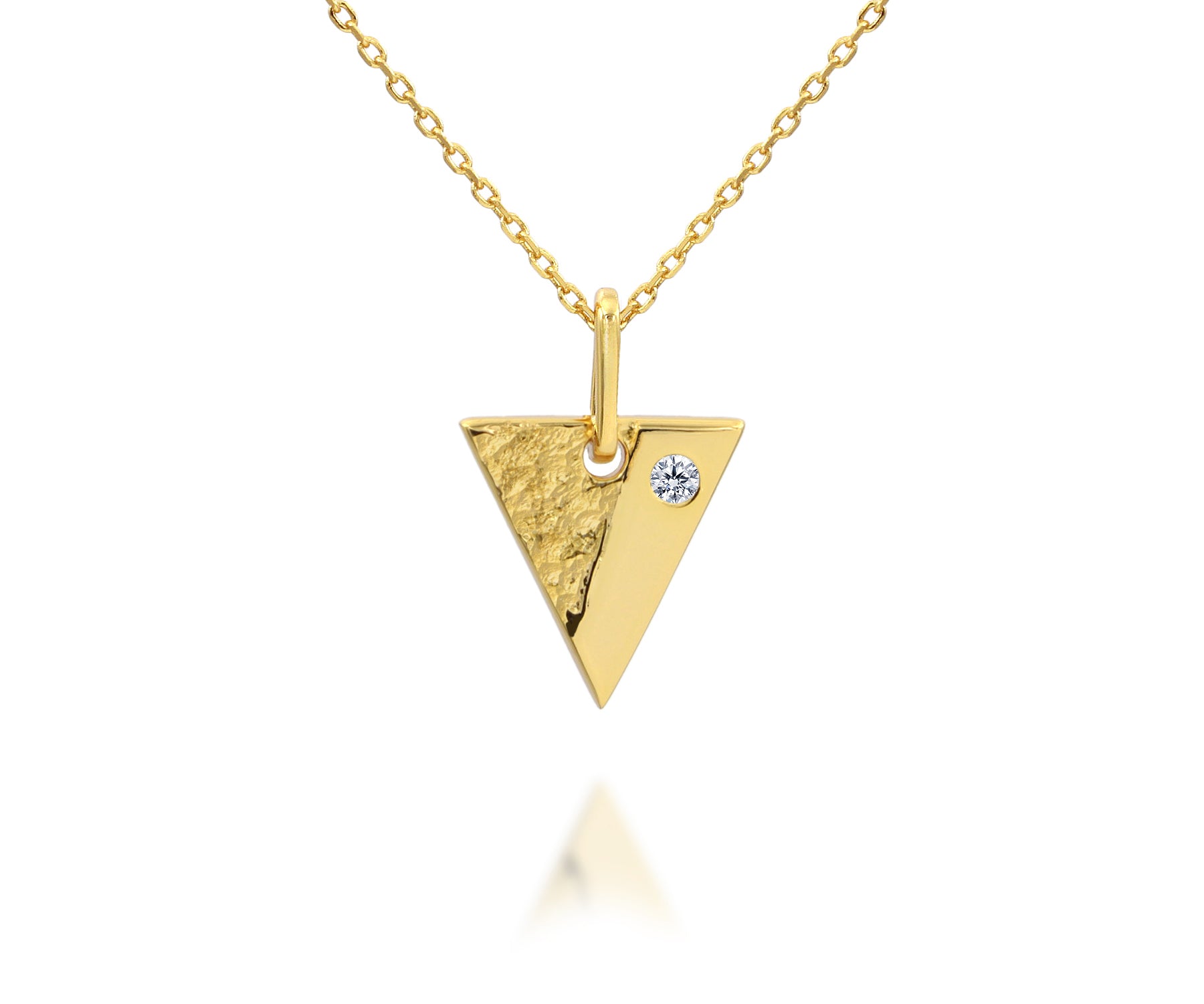 Hammered Small Triangle Crystal Gold Necklace