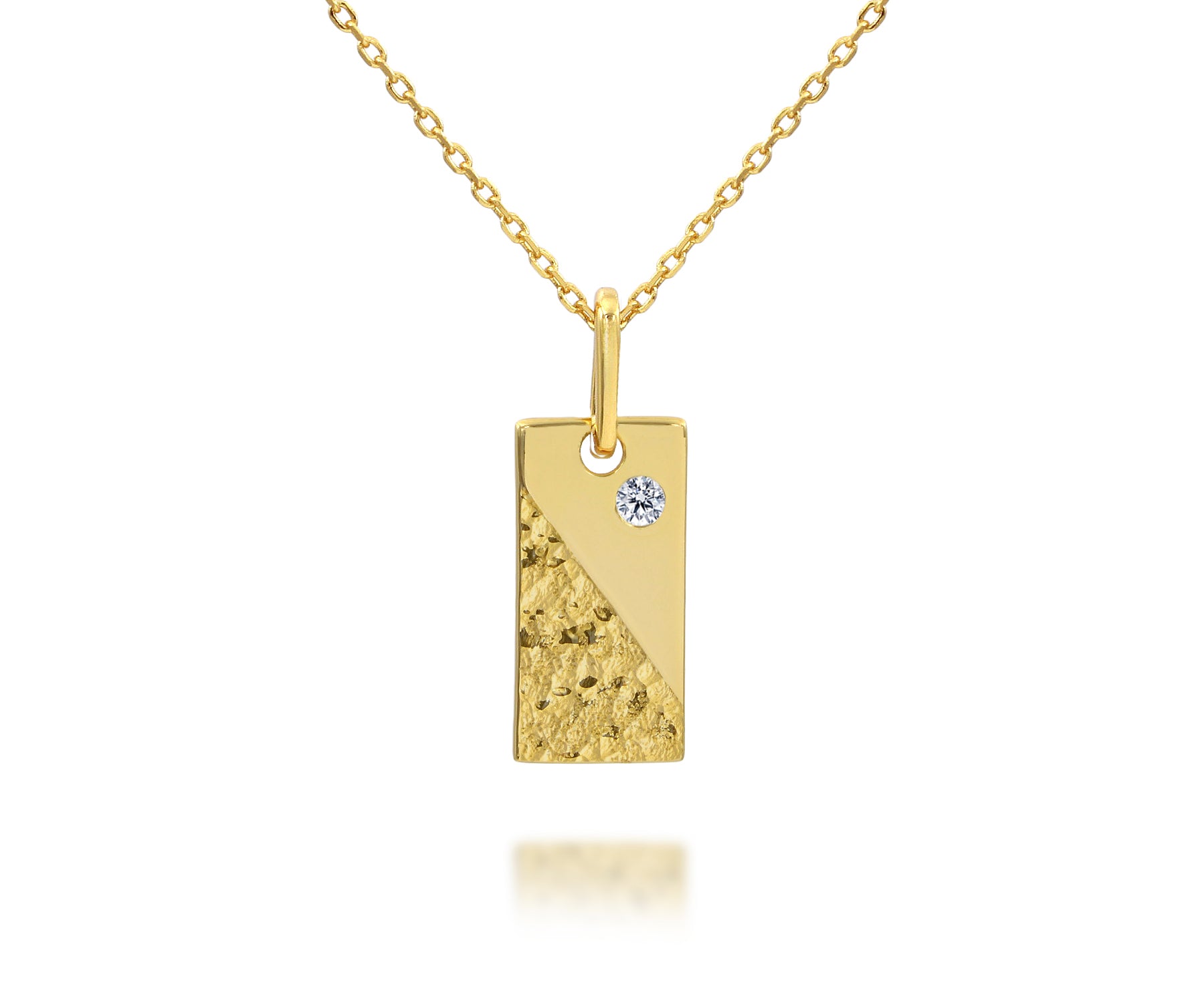 Hammered Small Rectangle Crystal Gold Necklace