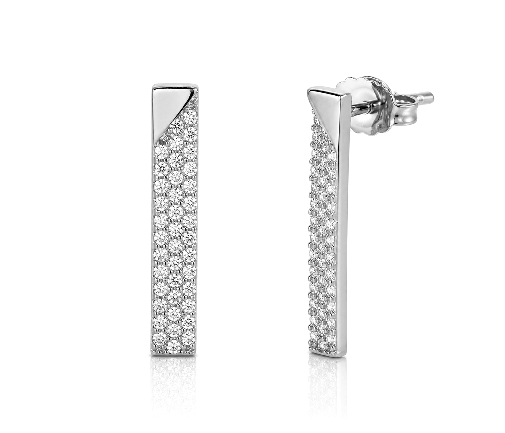 Thin Bar Crystal Stud Silver Earrings